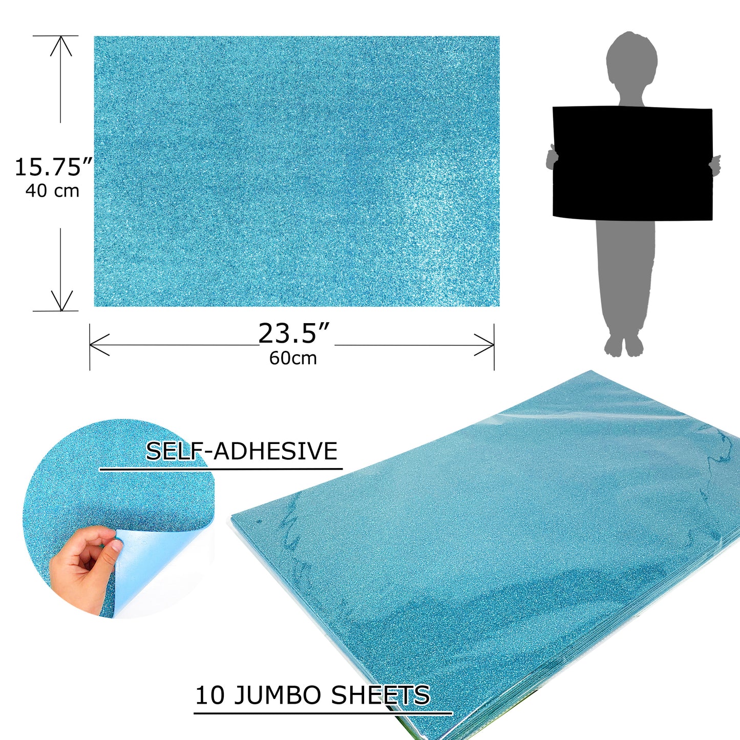 Allgala Foam Sheet 12 Pack JumboL 16"x24" Glitter EVA Foam Paper Sheets - Self-Adhesive