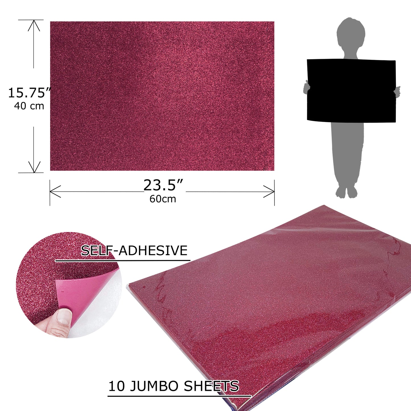 Allgala Foam Sheet 12 Pack JumboL 16"x24" Glitter EVA Foam Paper Sheets - Self-Adhesive