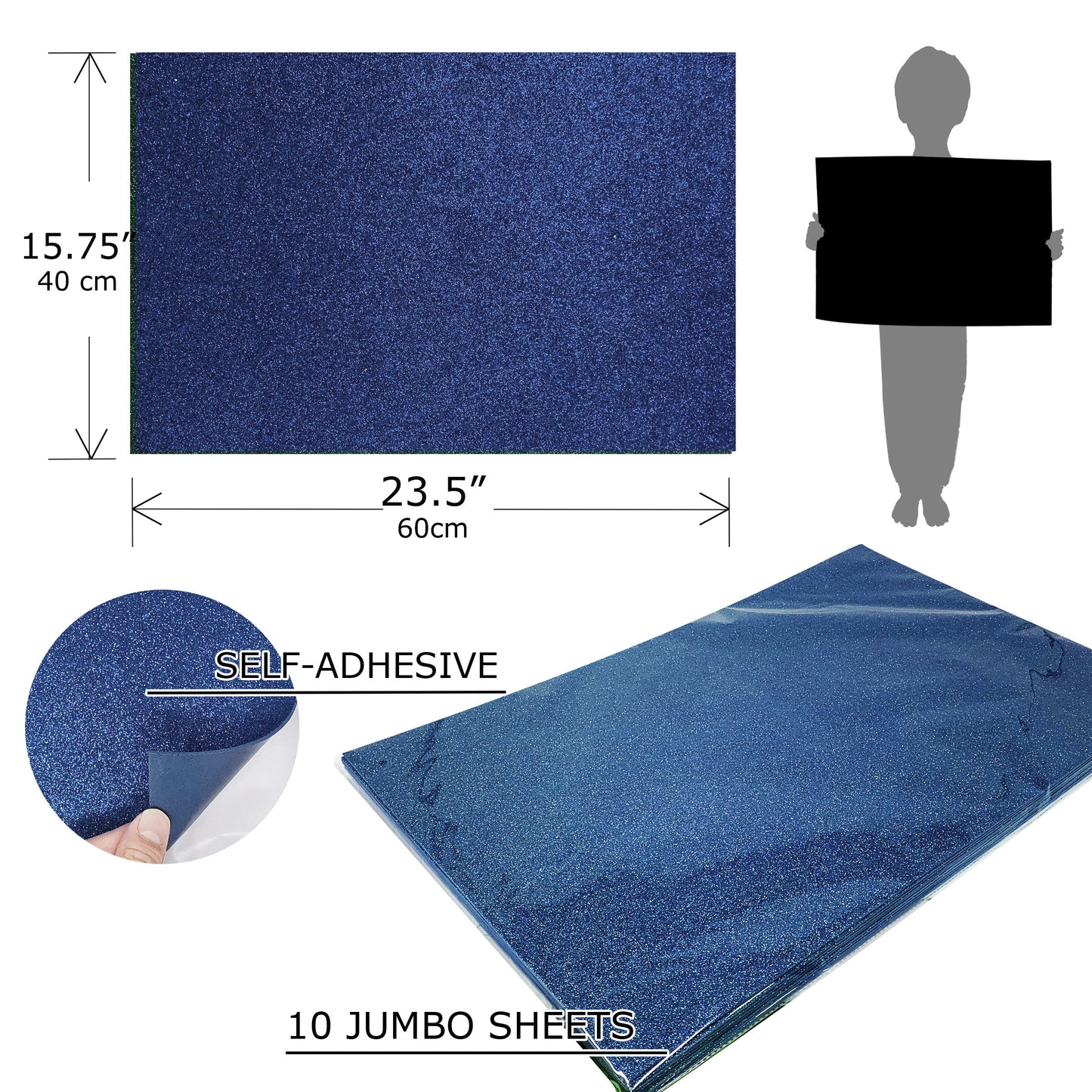 Allgala Foam Sheet 12 Pack JumboL 16"x24" Glitter EVA Foam Paper Sheets - Self-Adhesive