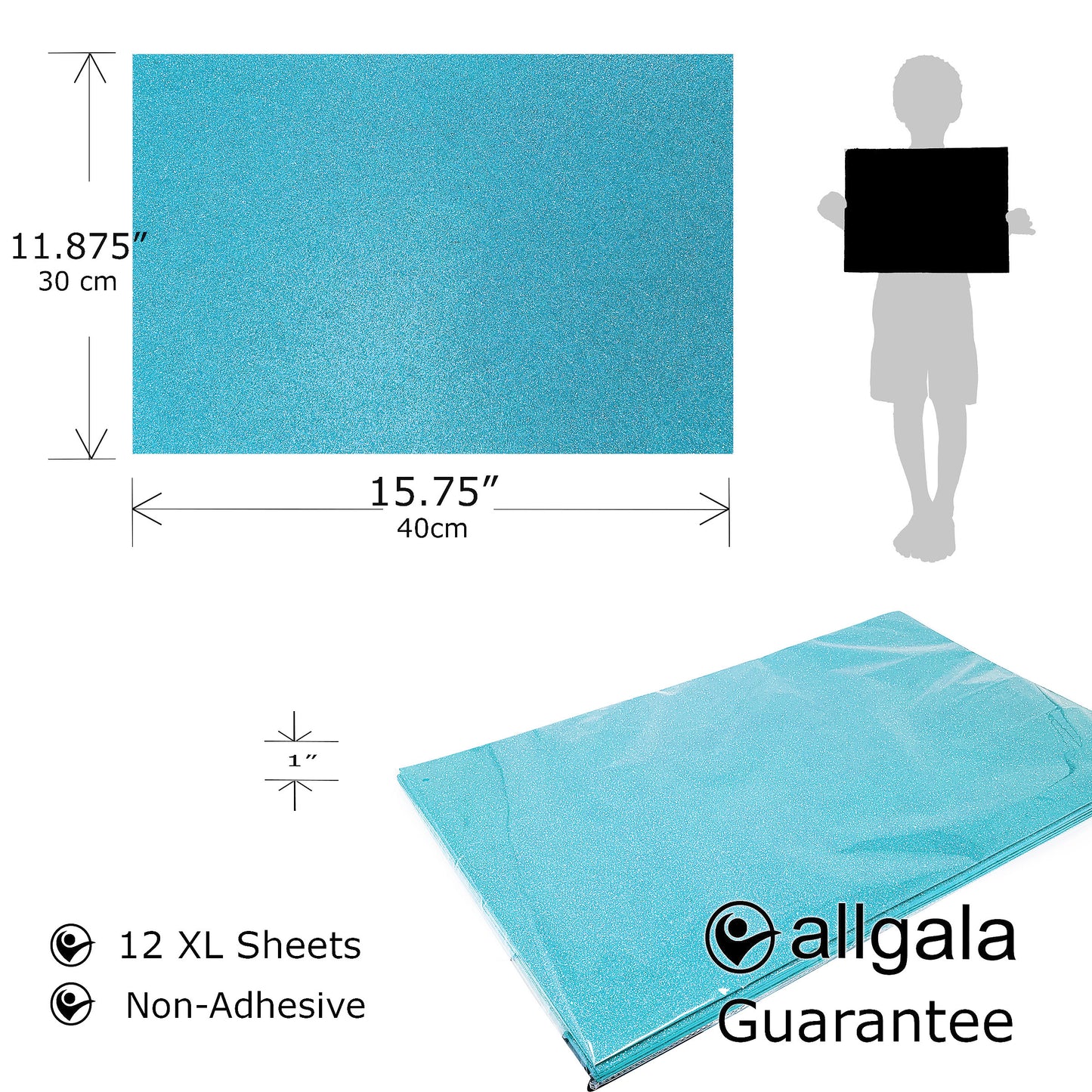 Allgala Foam Sheet 12 Pack XL 12"x16" Glitter EVA Foam Paper Sheets for Kids Art Project, Cosplay Costume, Arts and Crafts