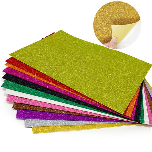 Allgala Foam Sheet 12 Pack XL 12"x16" ADHESIVE Glitter EVA Foam Paper Sheets