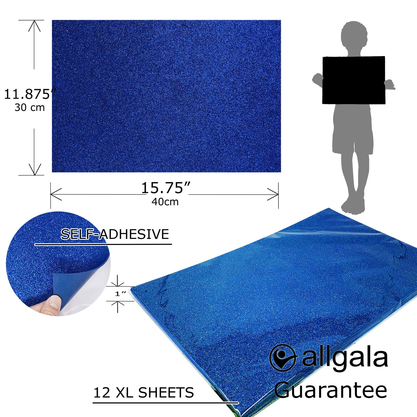 Allgala Foam Sheet 12 Pack XL 12"x16" ADHESIVE Glitter EVA Foam Paper Sheets