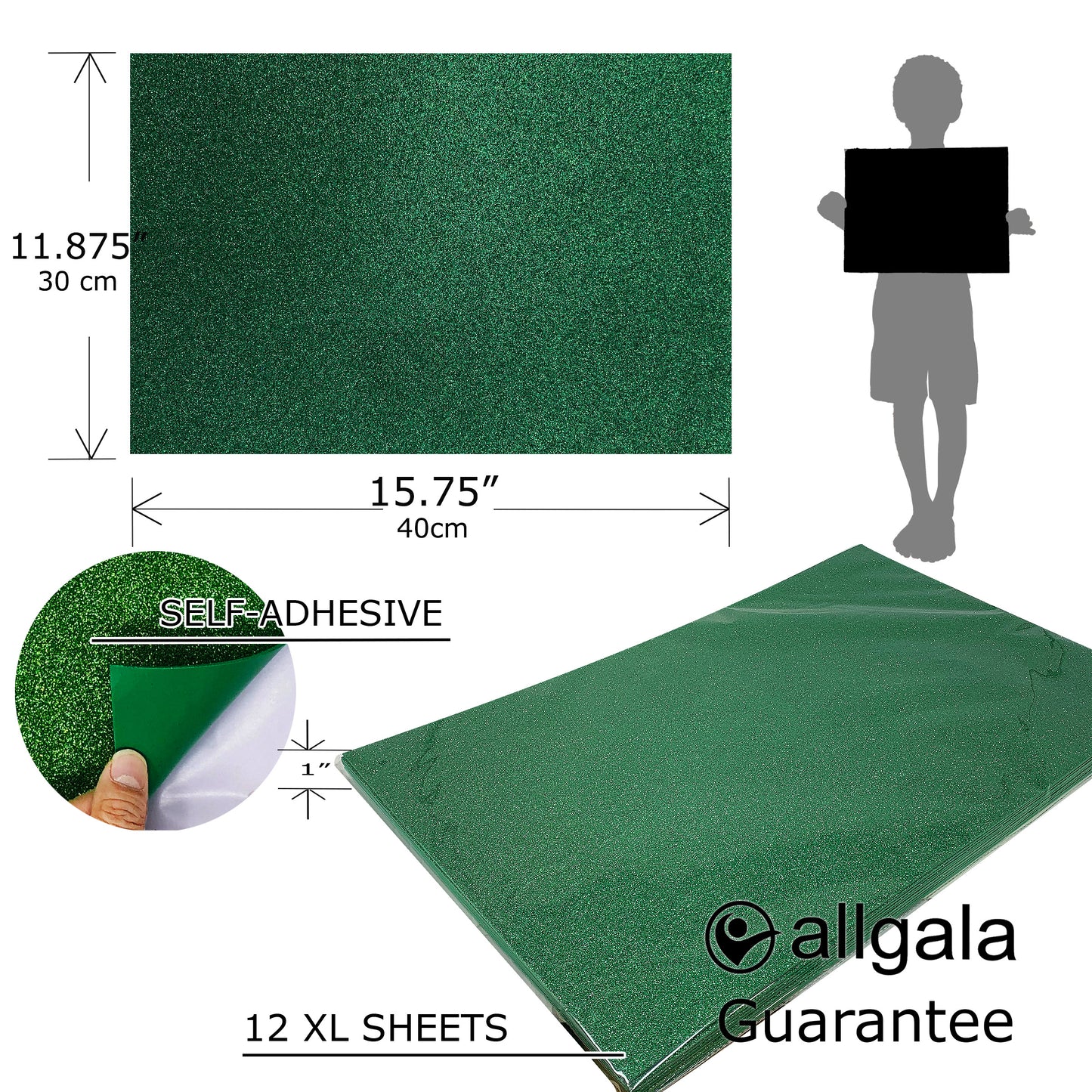 Allgala Foam Sheet 12 Pack XL 12"x16" ADHESIVE Glitter EVA Foam Paper Sheets