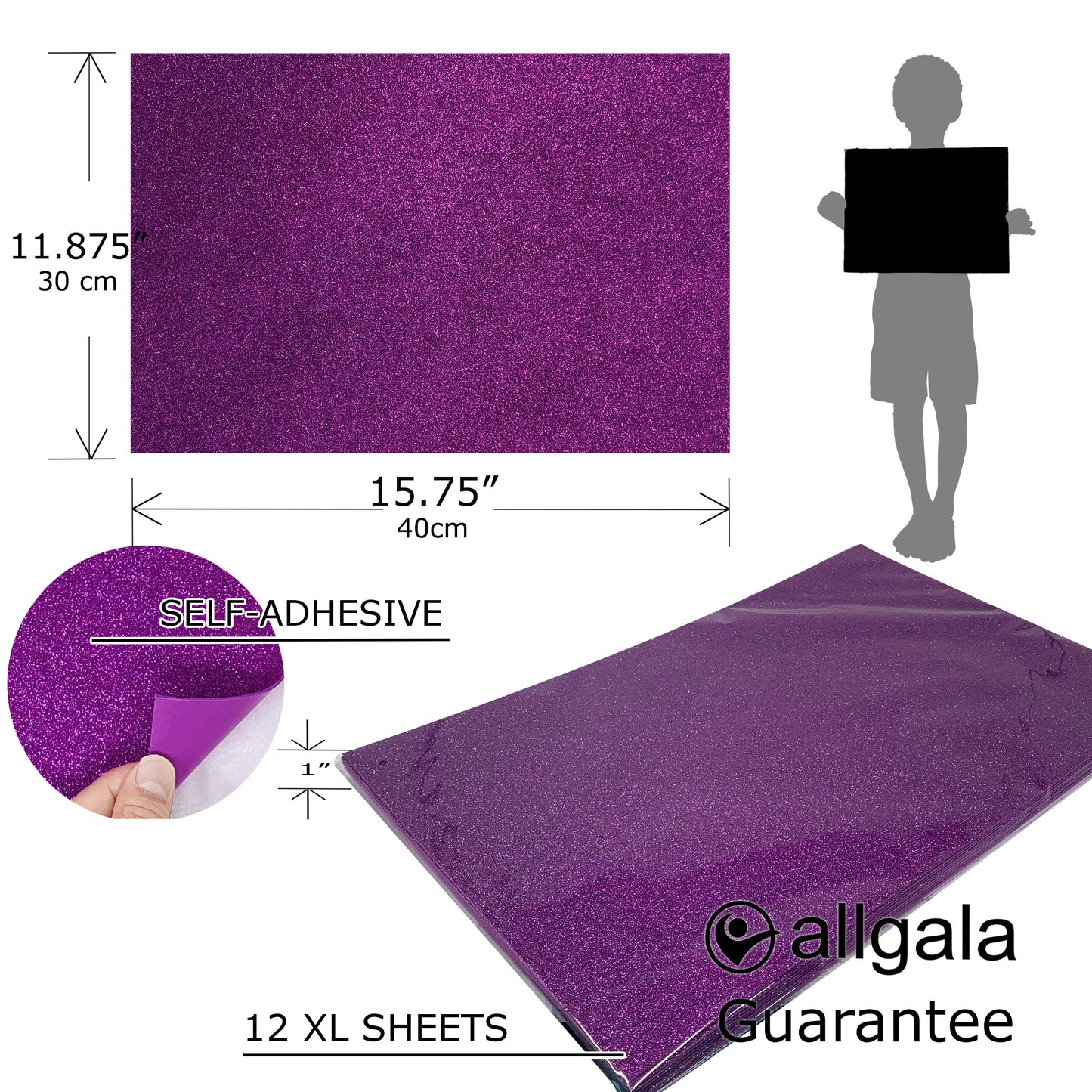 Allgala Foam Sheet 12 Pack XL 12"x16" ADHESIVE Glitter EVA Foam Paper Sheets