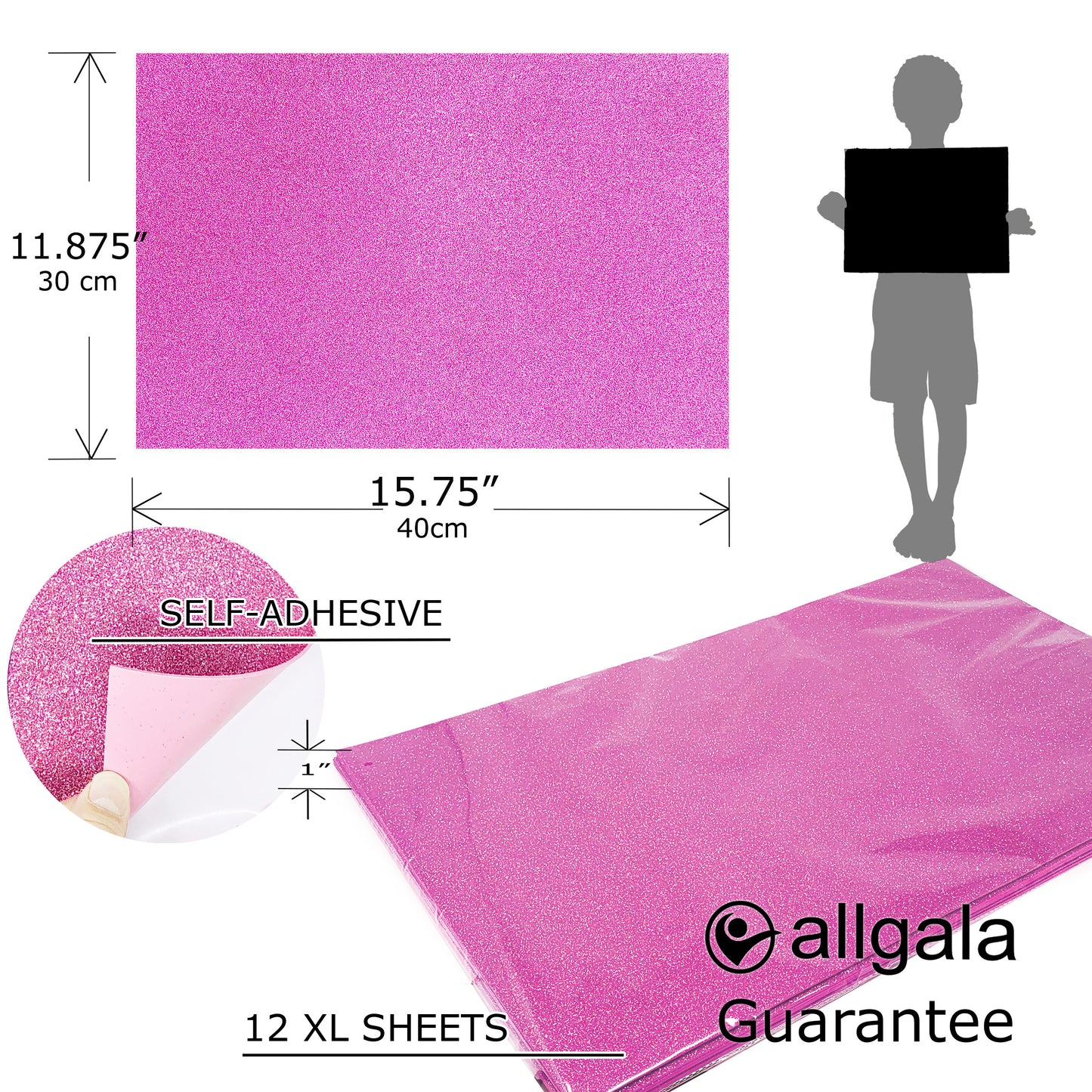 Allgala Foam Sheet 12 Pack XL 12"x16" ADHESIVE Glitter EVA Foam Paper Sheets