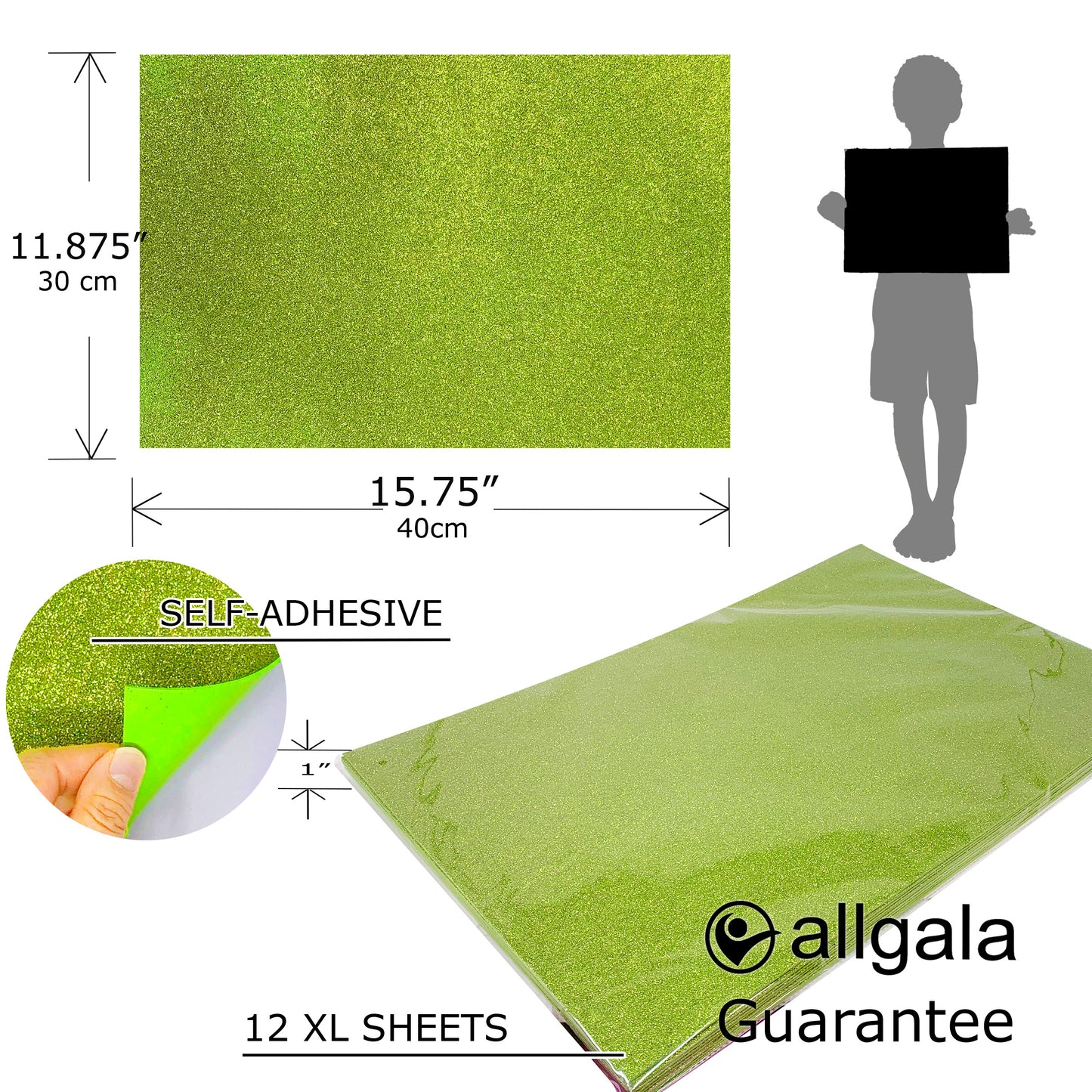 Allgala Foam Sheet 12 Pack XL 12"x16" ADHESIVE Glitter EVA Foam Paper Sheets