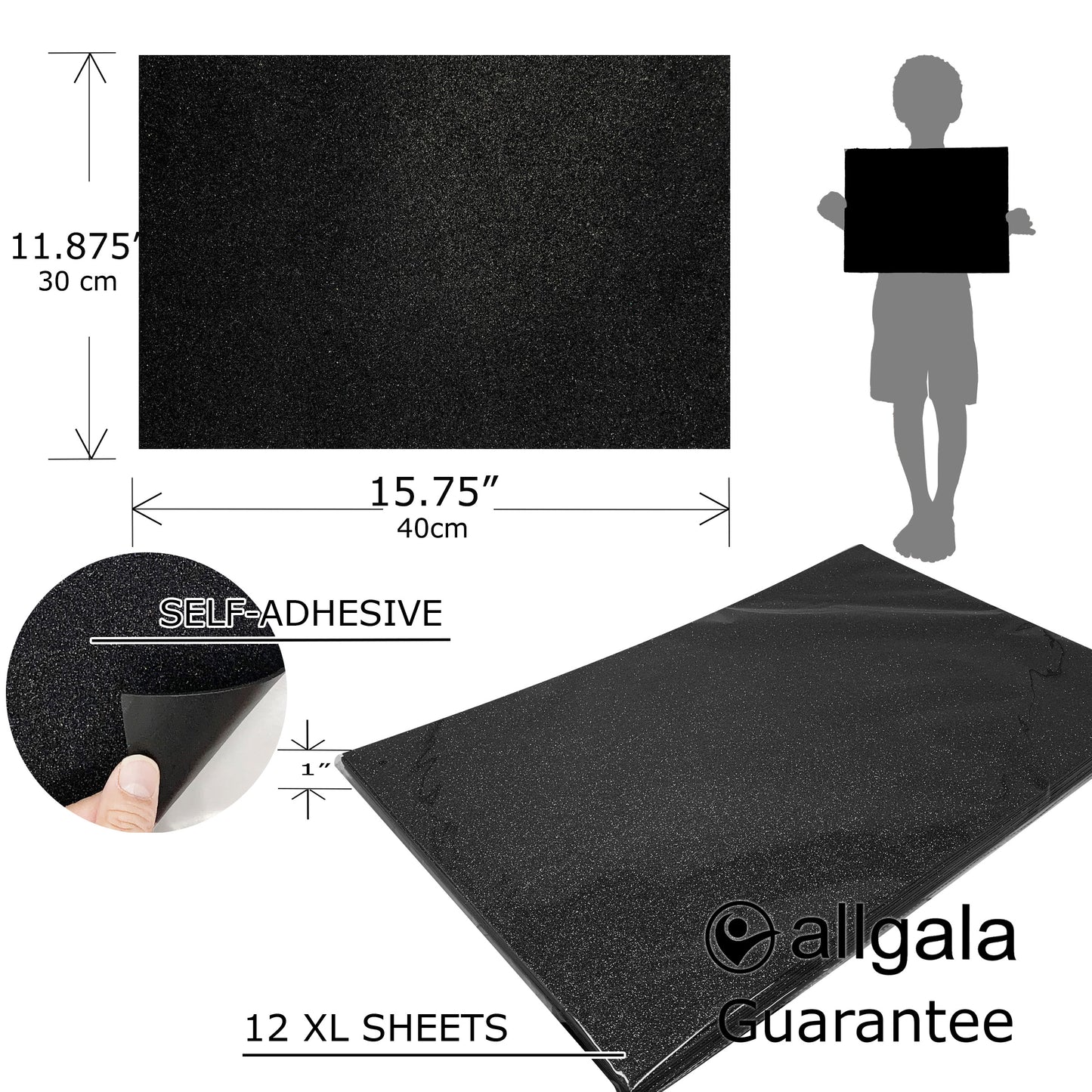 Allgala Foam Sheet 12 Pack XL 12"x16" ADHESIVE Glitter EVA Foam Paper Sheets