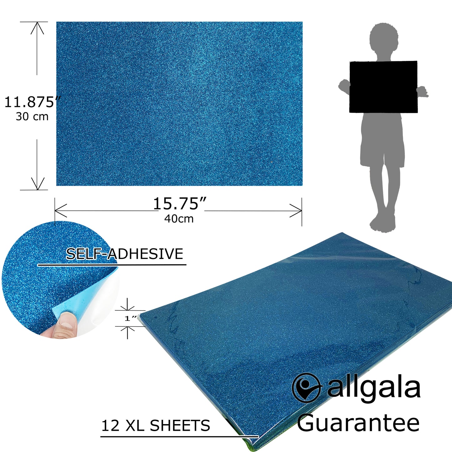 Allgala Foam Sheet 12 Pack XL 12"x16" ADHESIVE Glitter EVA Foam Paper Sheets