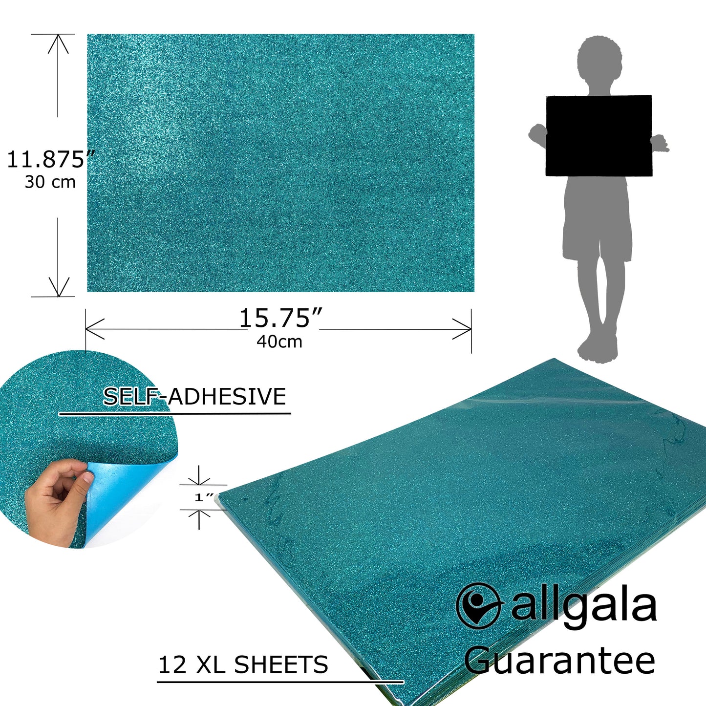 Allgala Foam Sheet 12 Pack XL 12"x16" ADHESIVE Glitter EVA Foam Paper Sheets