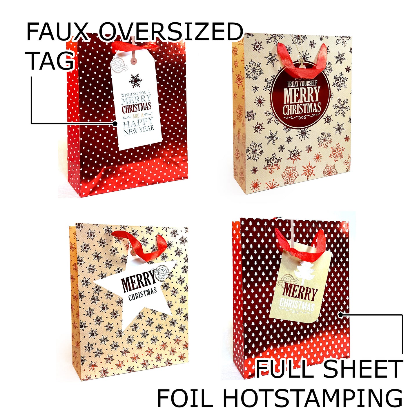 Allgala Gift Bags Christmas 12-PC Premium Metallic Foil Hotstamping Gift Bag - GP9105B
