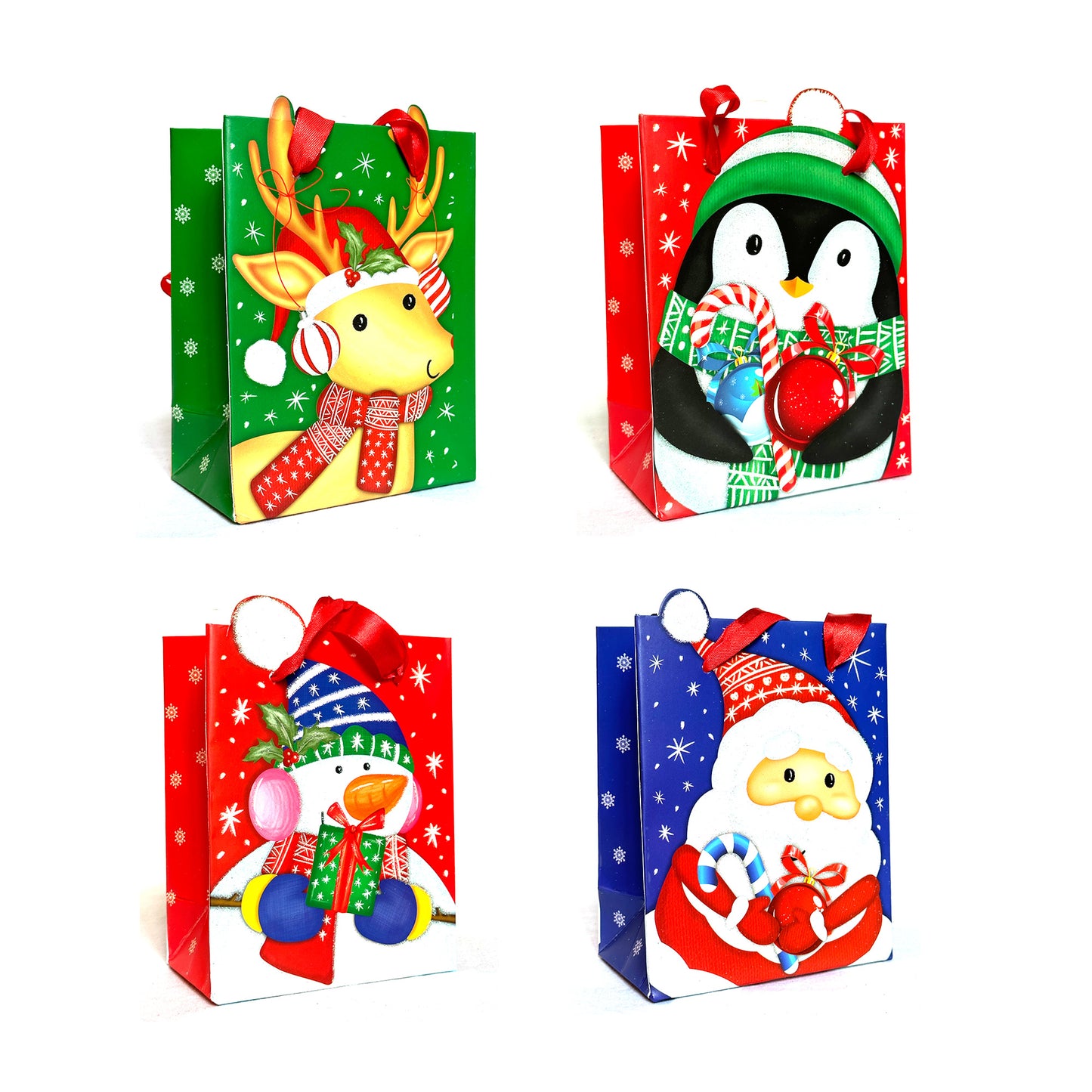 Allgala Gift Bags Christmas 12-PC Premium Vivid Cartoon Cutout Design with Glitter Gift Bag - GP9107B