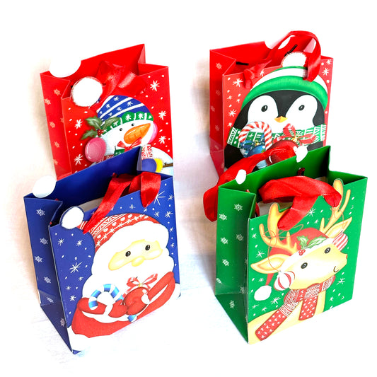 Allgala Gift Bags Christmas 12-PC Premium Vivid Cartoon Cutout Design with Glitter Gift Bag - GP9107B