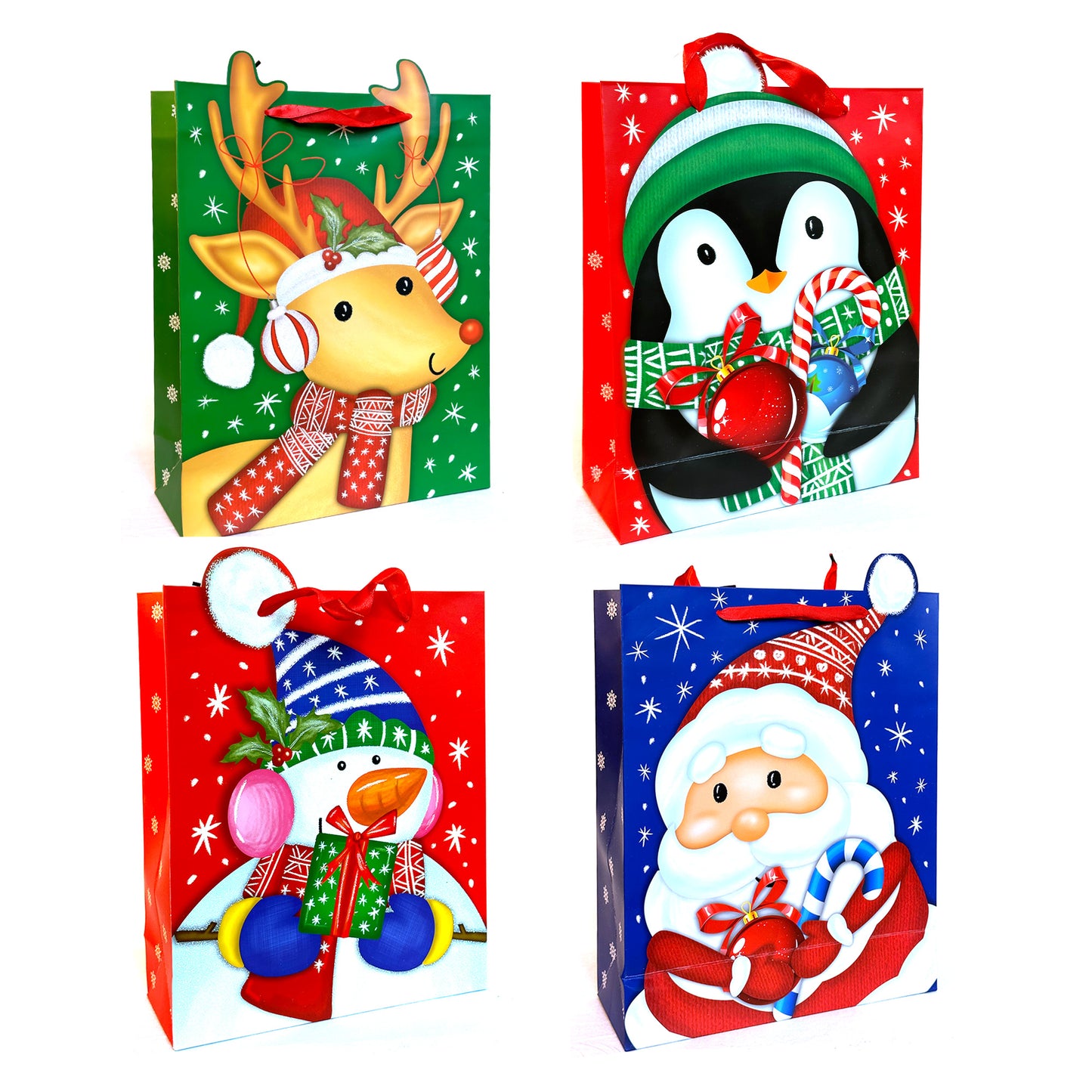 Allgala Gift Bags Christmas 12-PC Premium Vivid Cartoon Cutout Design with Glitter Gift Bag - GP9107B