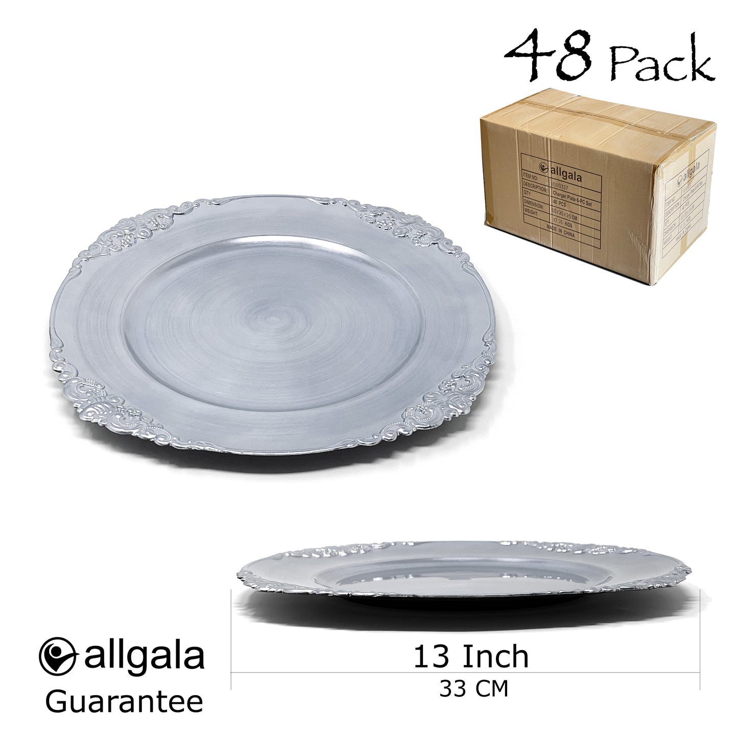 Allgala Charger Plates 13-Inch 6-Pack Heavy Quality Round Charger Plates-Floral