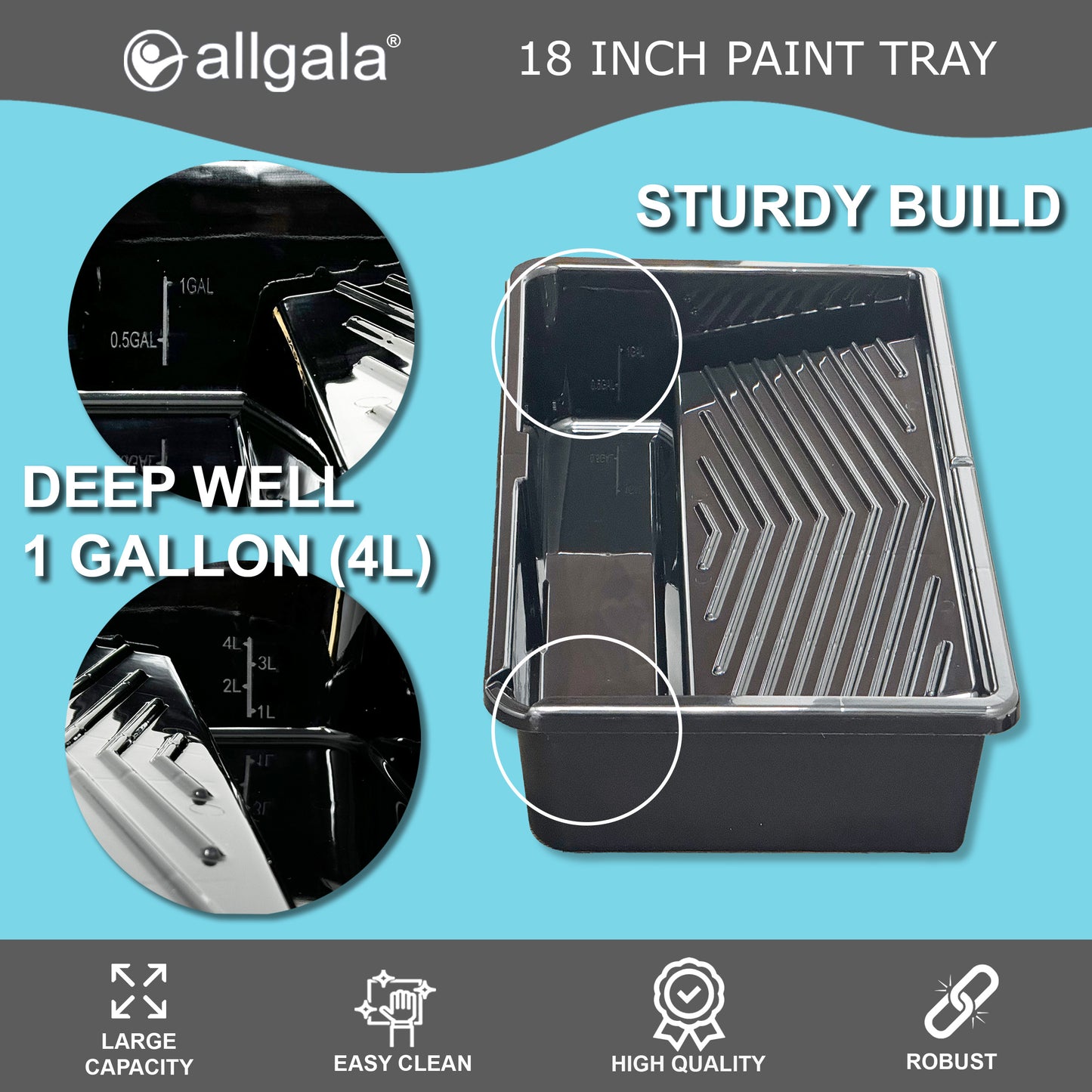 Allgala 18 Inch Painting Roller Kit Pro Grade 10 PC Set Paint Tray and Liner, Rollers and Frame, 4 FT Extension Pole