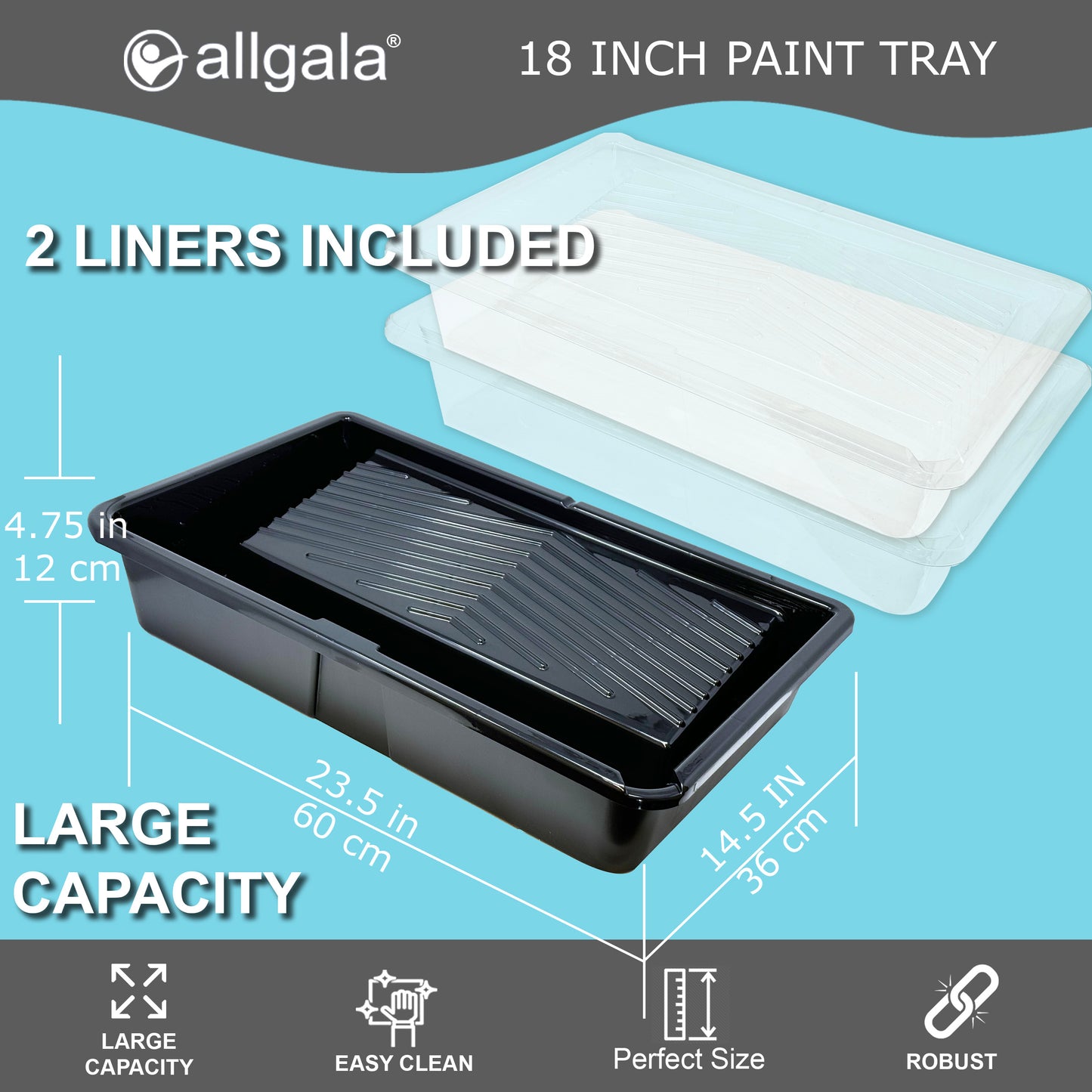 Allgala 18 Inch Painting Roller Kit Pro Grade 10 PC Set Paint Tray and Liner, Rollers and Frame, 4 FT Extension Pole
