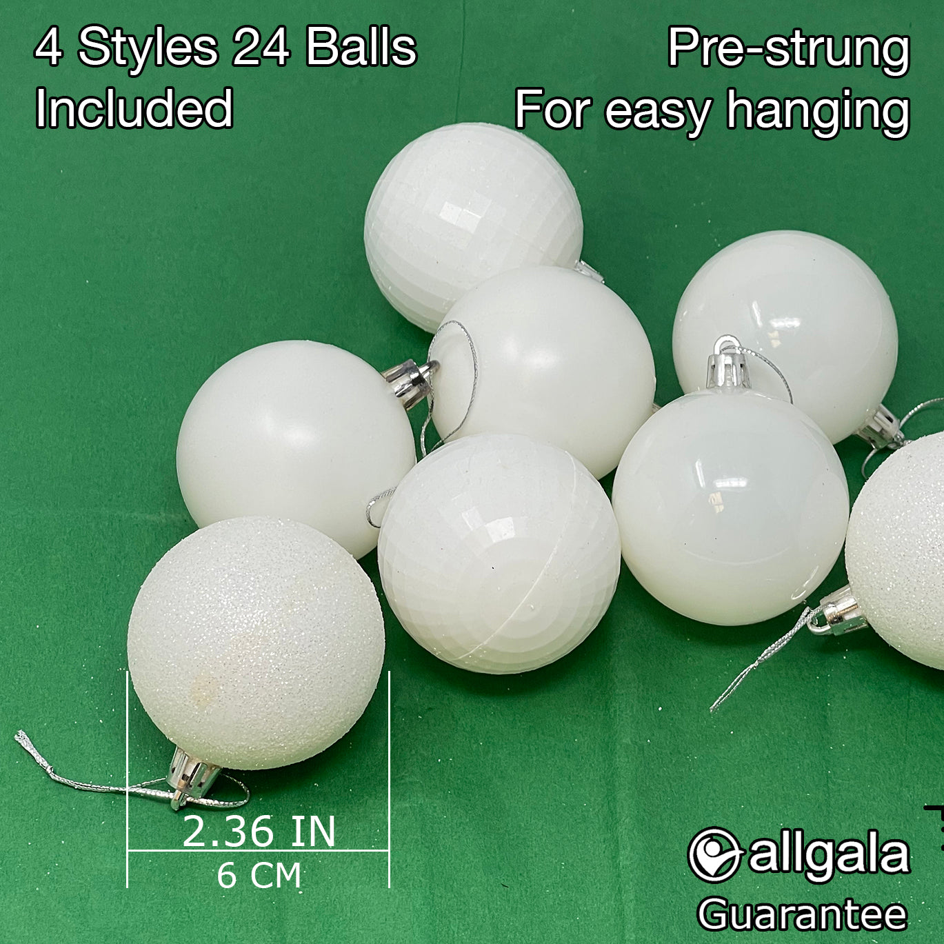 Allgala Christmas Ornament Balls - 24 PK 2.33 Inch (6CM) for Xmas Tree-4 Style