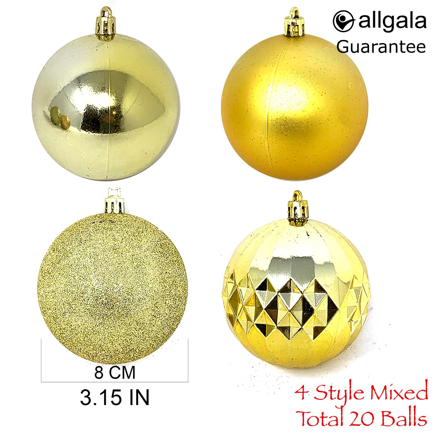 Allgala Christmas Ornament Balls - 20 PK 3 Inch (8CM) Large for Xmas Tree-4 Style