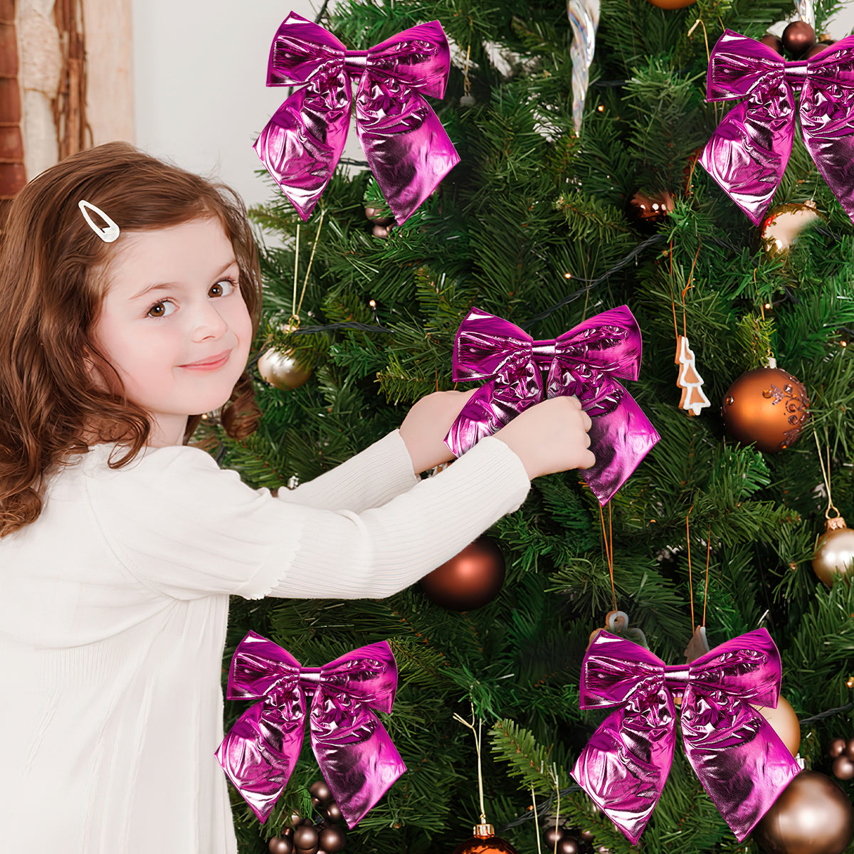 Allgala Pink Metallic Foil Christmas Bows – 6 Pack