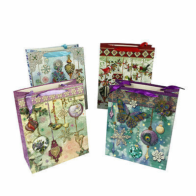 Allgala Gift Bags 12-PC Premium Christmas Gift Bags, glitter, 3 size Available