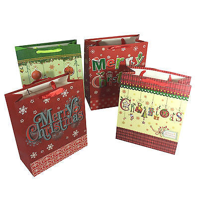 Allgala 12-PC Premium Christmas Gift Bags, Greetings, 3 size Available