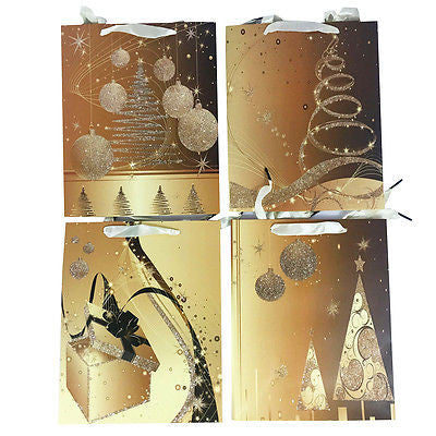 Allgala Gift Bags 12-PC Premium Christmas Gift Bags, 10" glitter