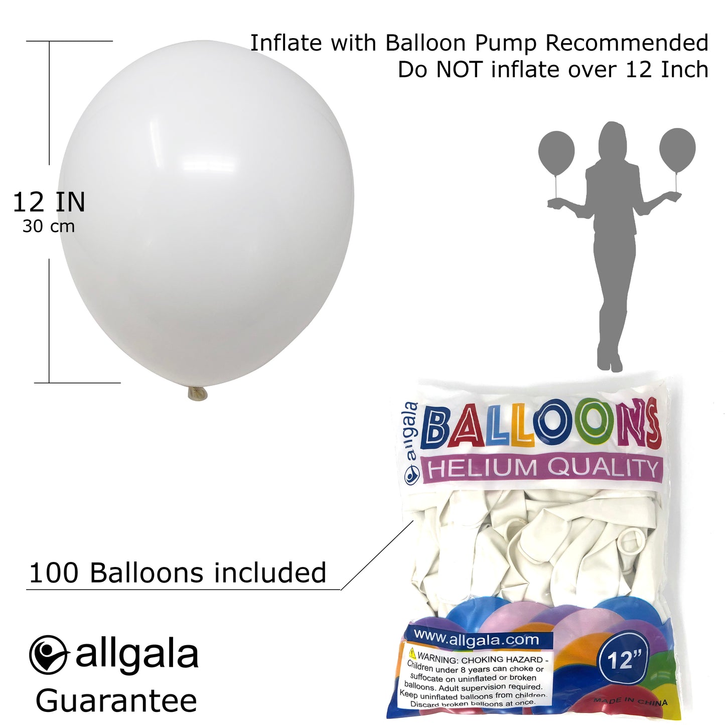 Allgala Balloons 12" 100 Count Helium Grade Premium Latex Balloons