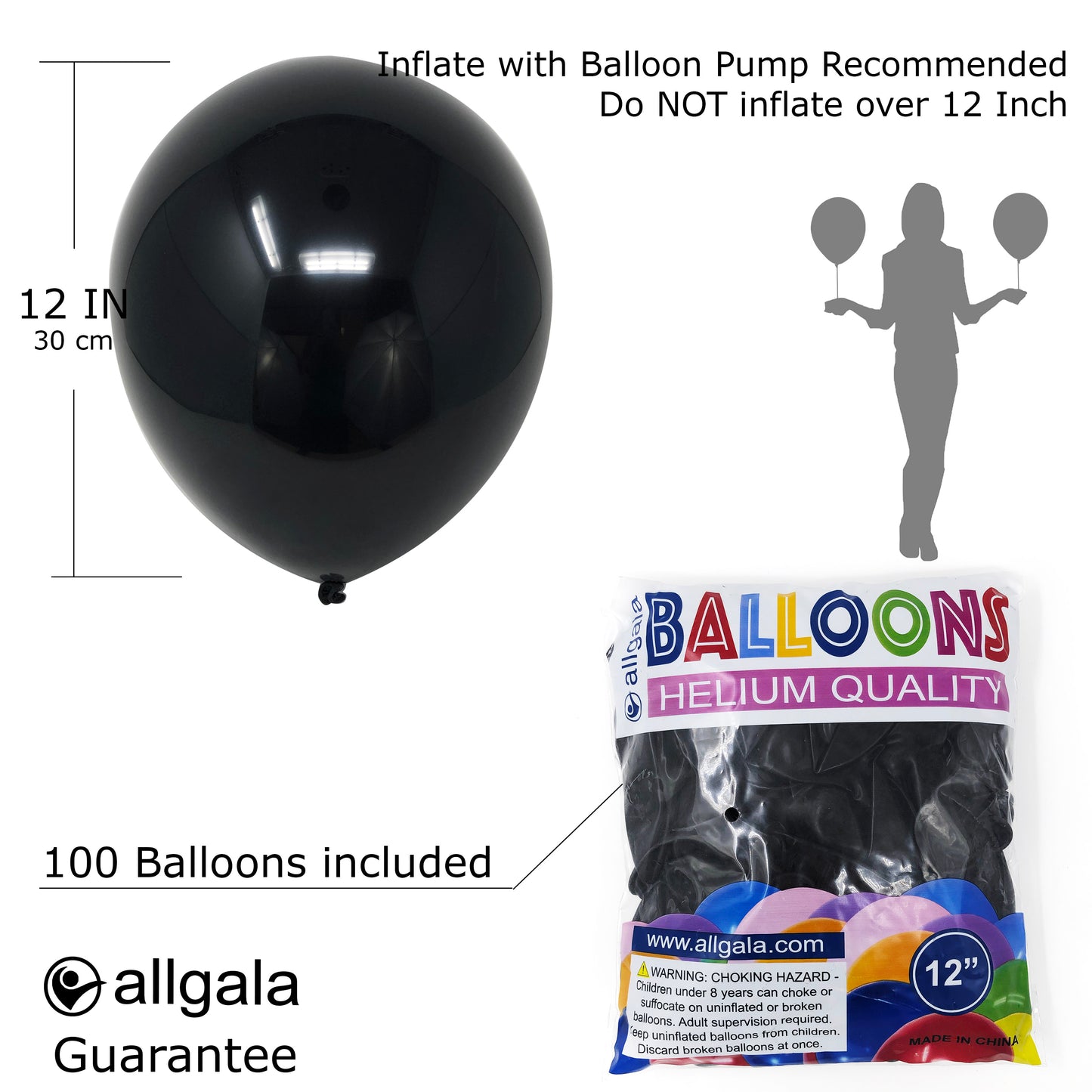 Allgala Balloons 12" 100 Count Helium Grade Premium Latex Balloons