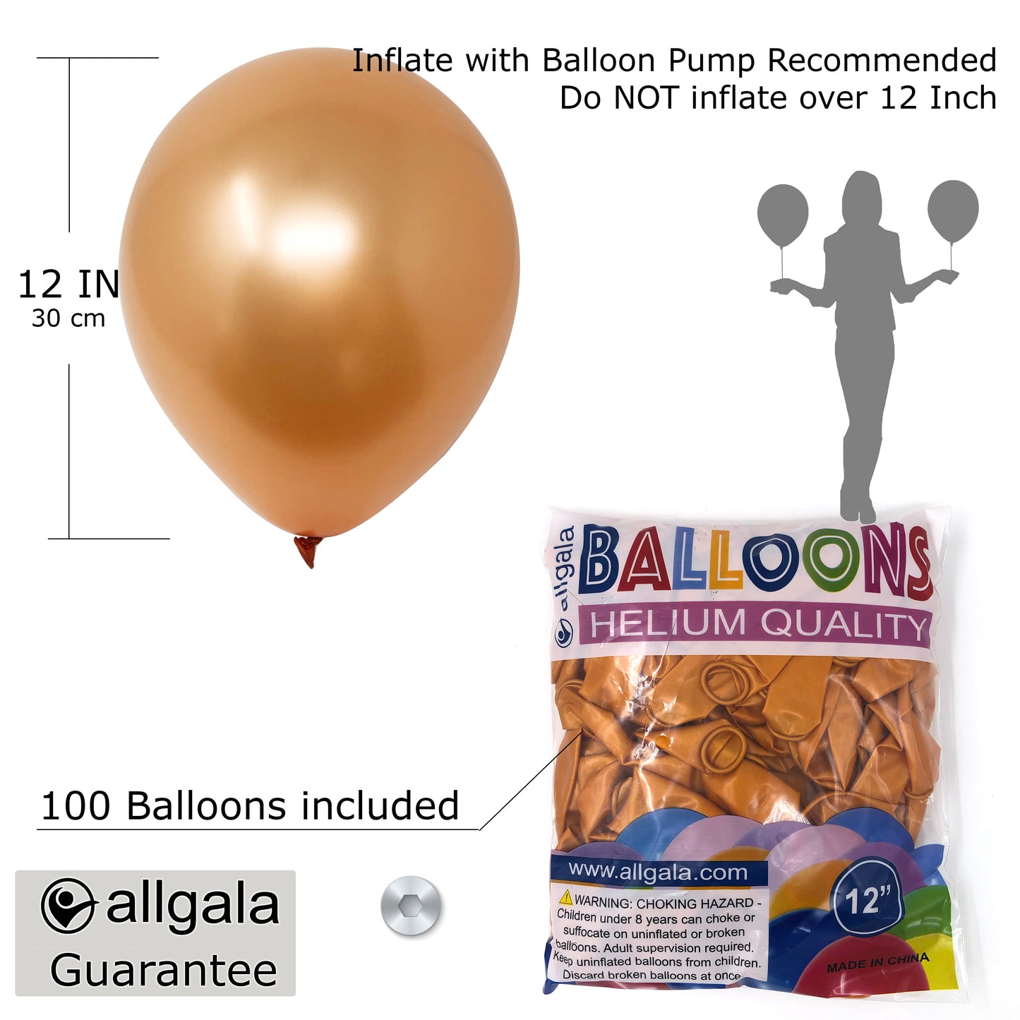 Allgala Balloons 12" 100 Count Helium Grade Premium Latex Balloons