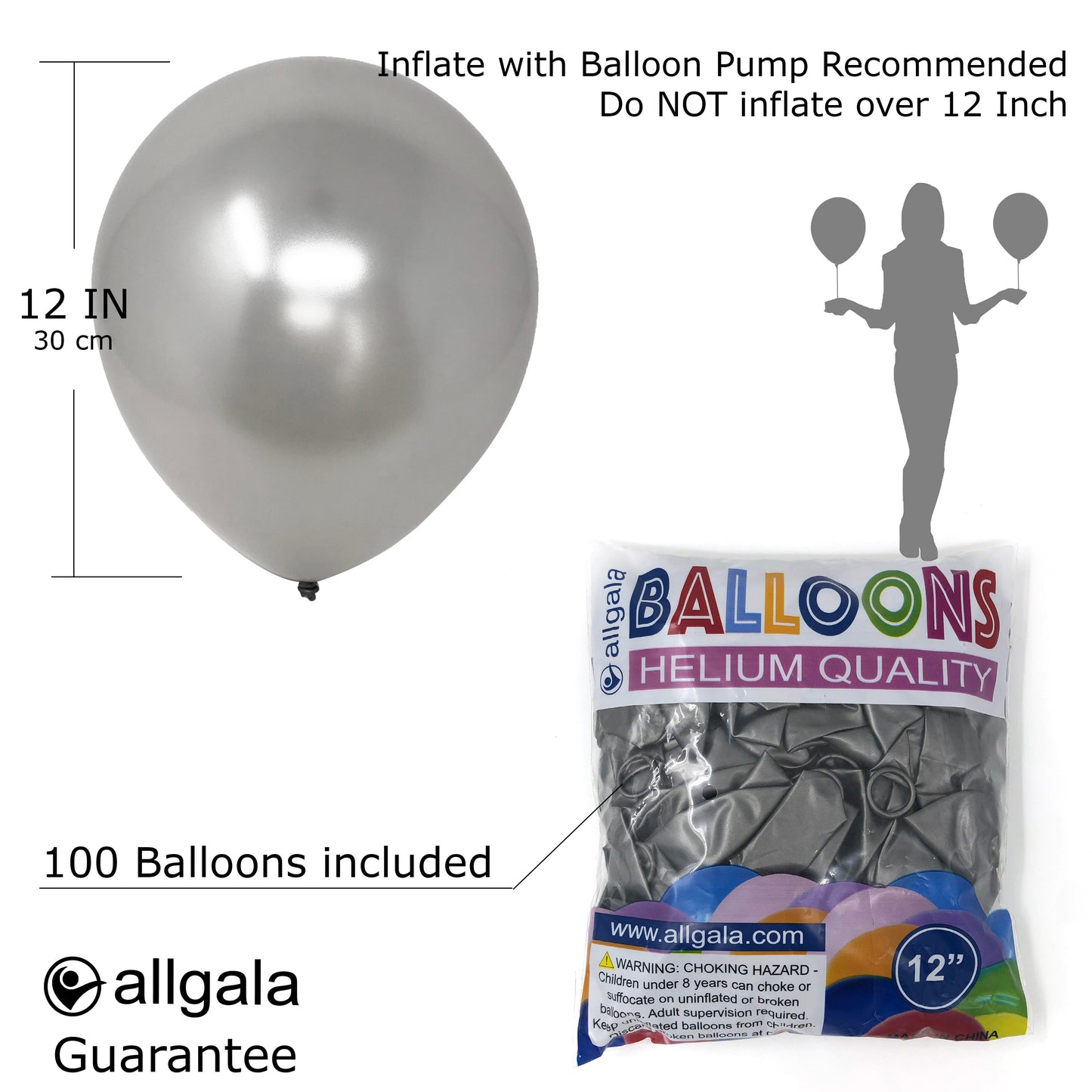 Allgala Balloons 12" 100 Count Helium Grade Premium Latex Balloons