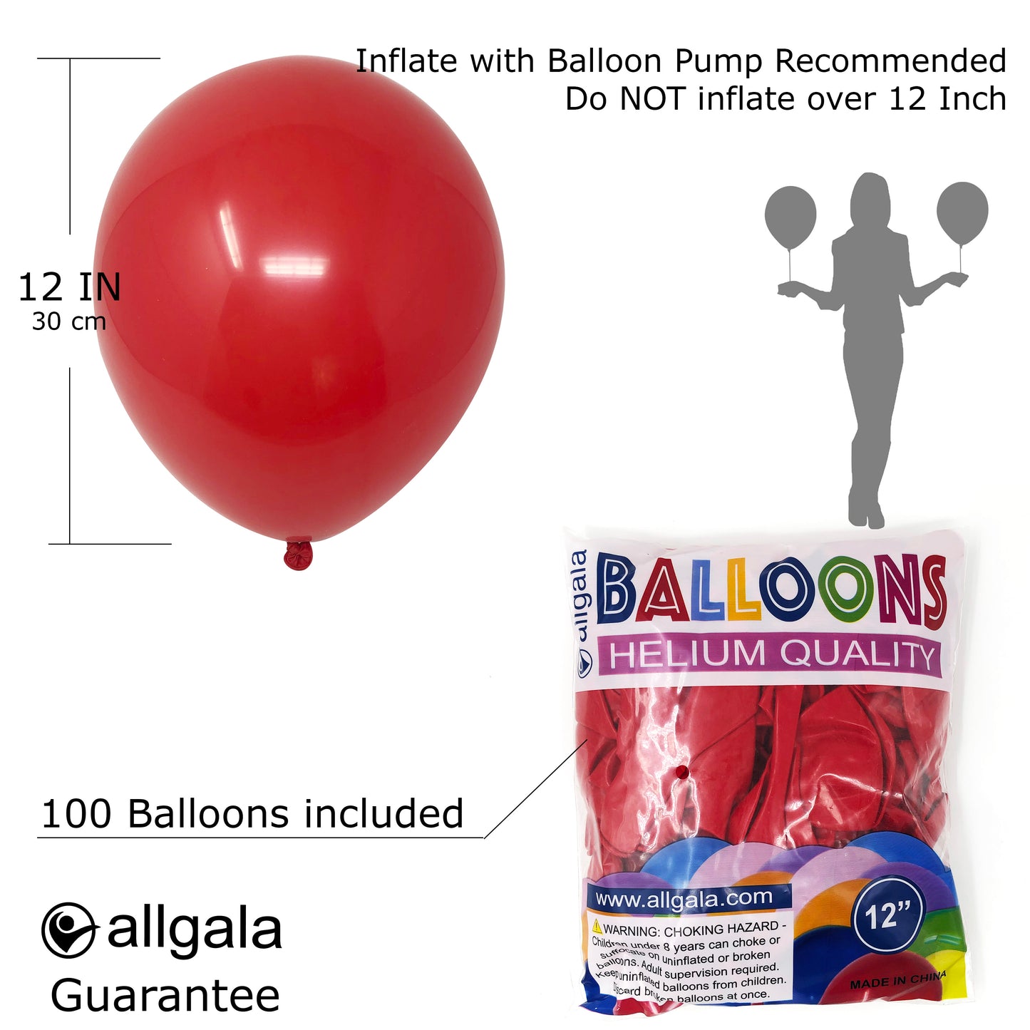 Allgala Balloons 12" 100 Count Helium Grade Premium Latex Balloons