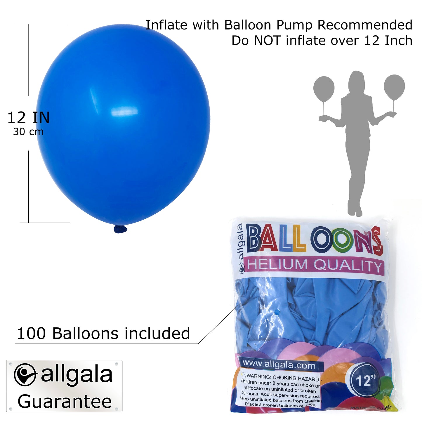 Allgala Balloons 12" 100 Count Helium Grade Premium Latex Balloons