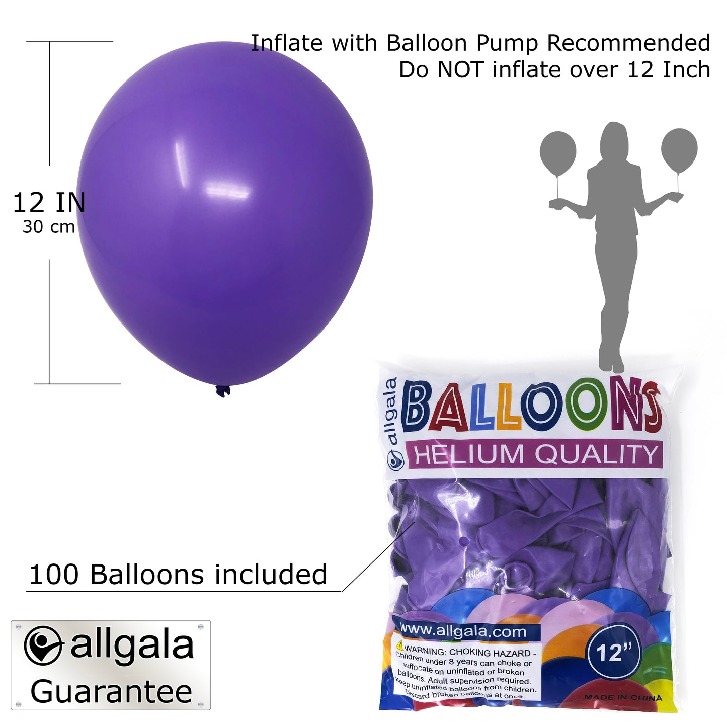 Allgala Balloons 12" 100 Count Helium Grade Premium Latex Balloons