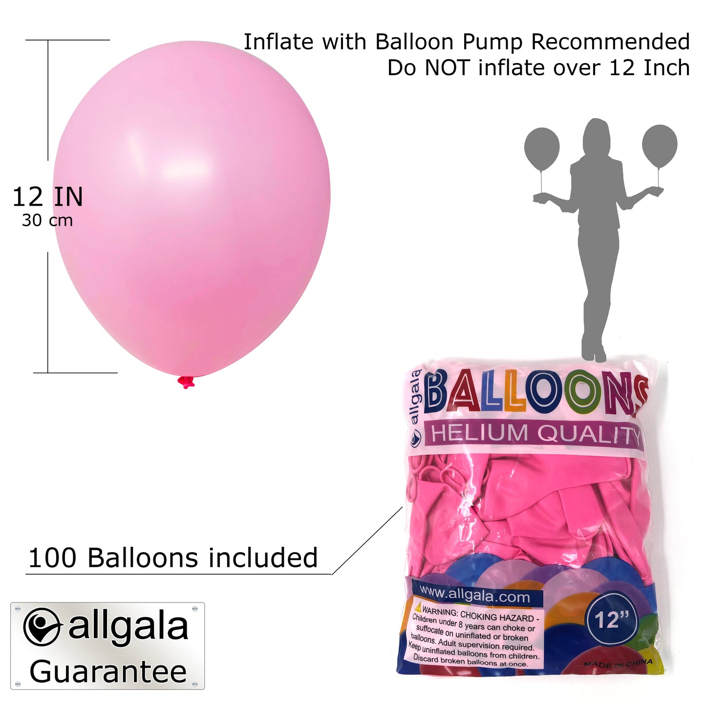 Allgala Balloons 12" 100 Count Helium Grade Premium Latex Balloons