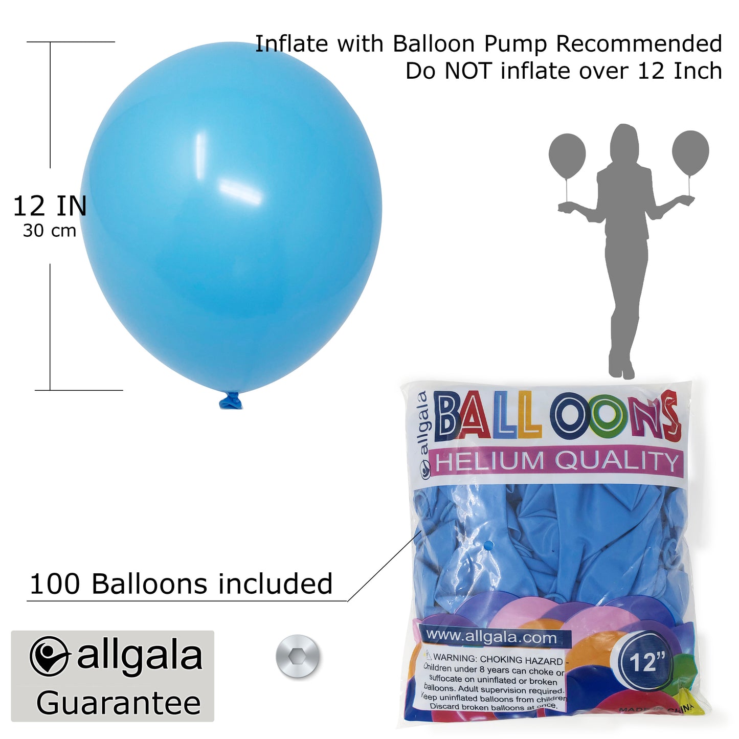 Allgala Balloons 12" 100 Count Helium Grade Premium Latex Balloons