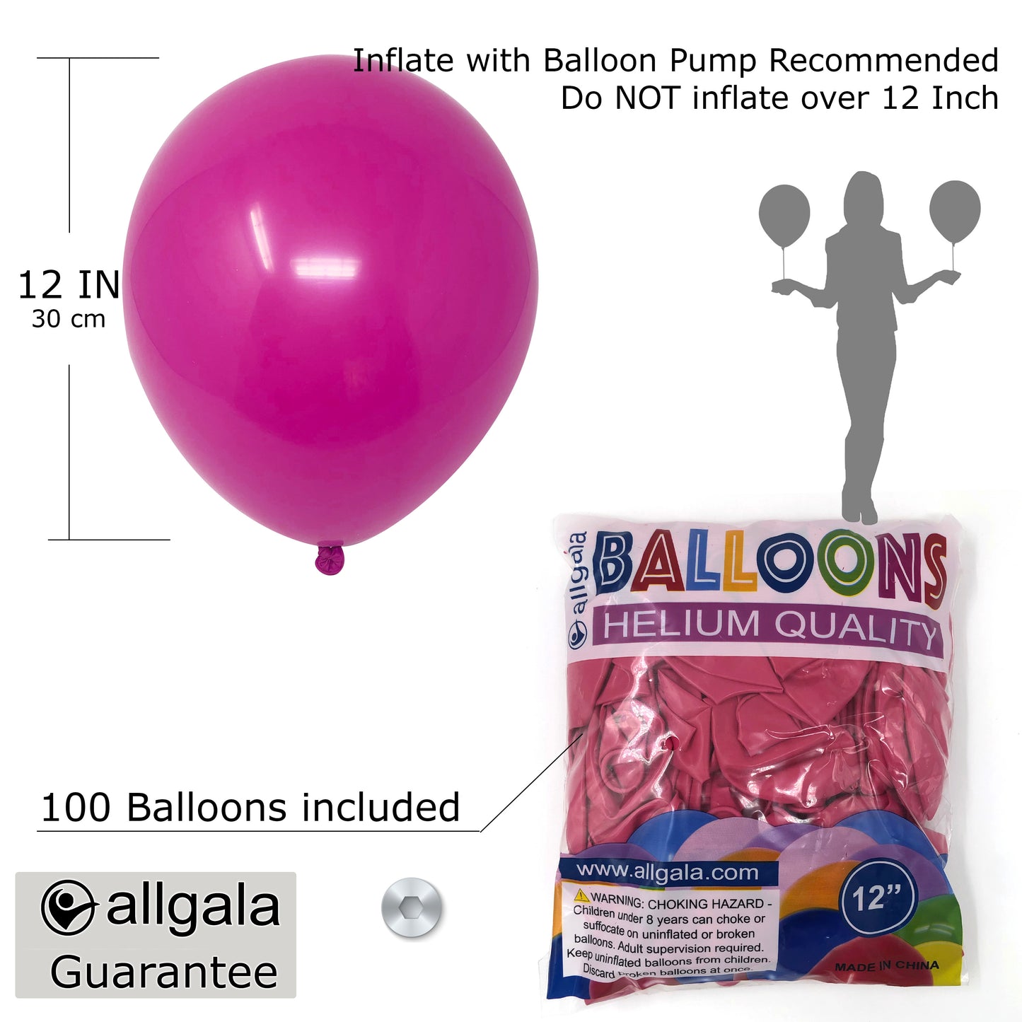 Allgala Balloons 12" 100 Count Helium Grade Premium Latex Balloons