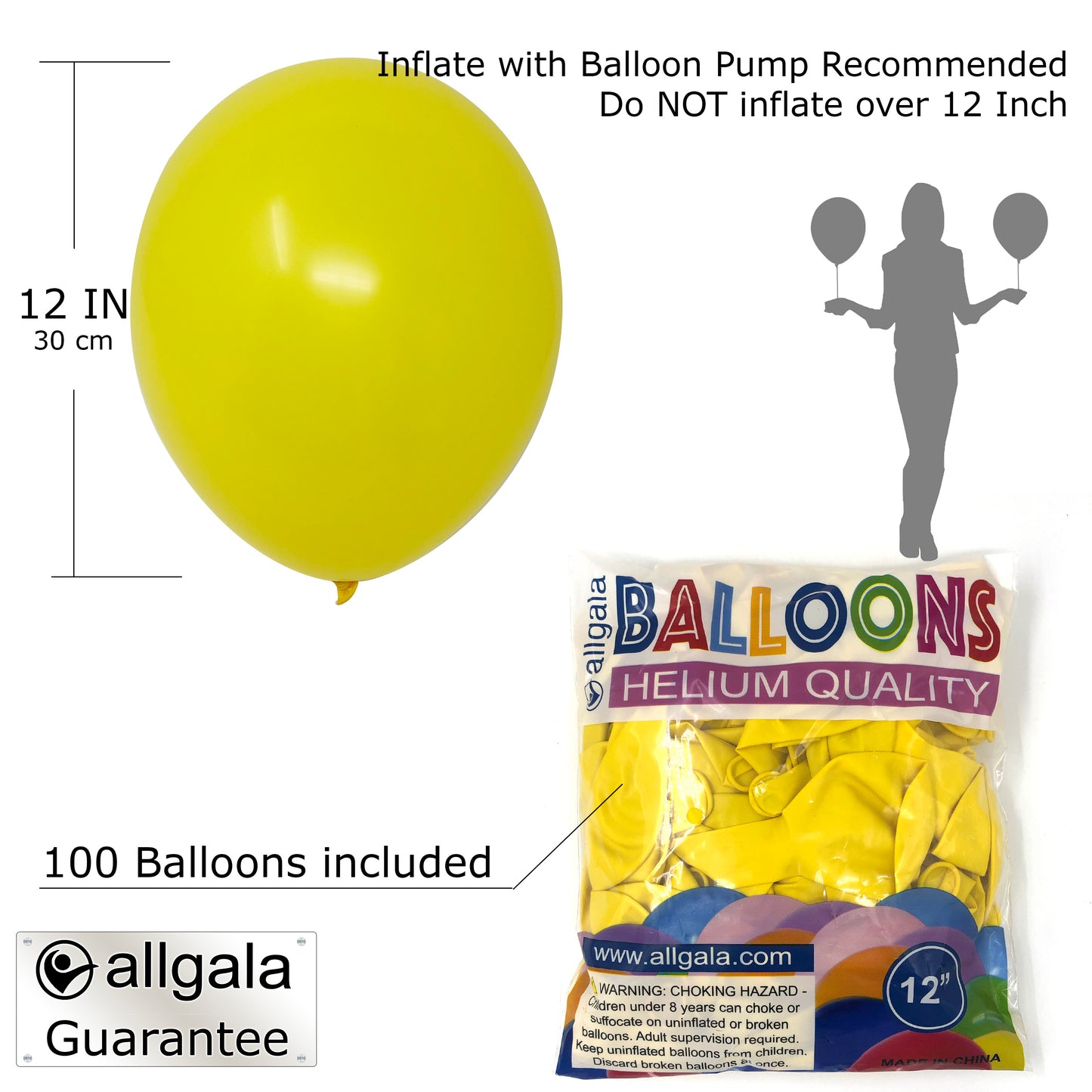 Allgala Balloons 12" 100 Count Helium Grade Premium Latex Balloons