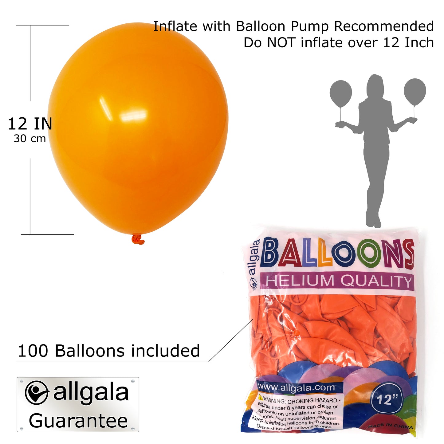 Allgala Balloons 12" 100 Count Helium Grade Premium Latex Balloons