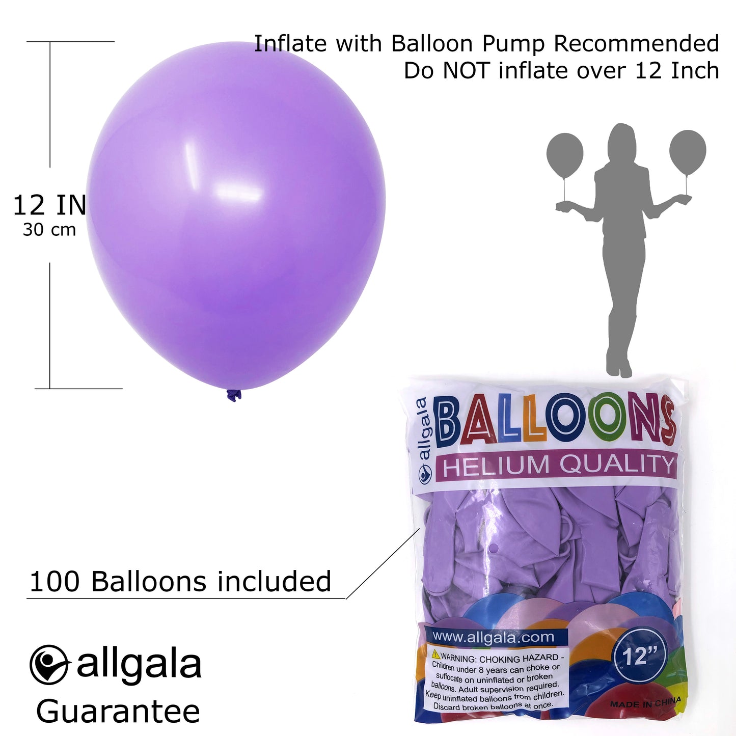 Allgala Balloons 12" 100 Count Helium Grade Premium Latex Balloons