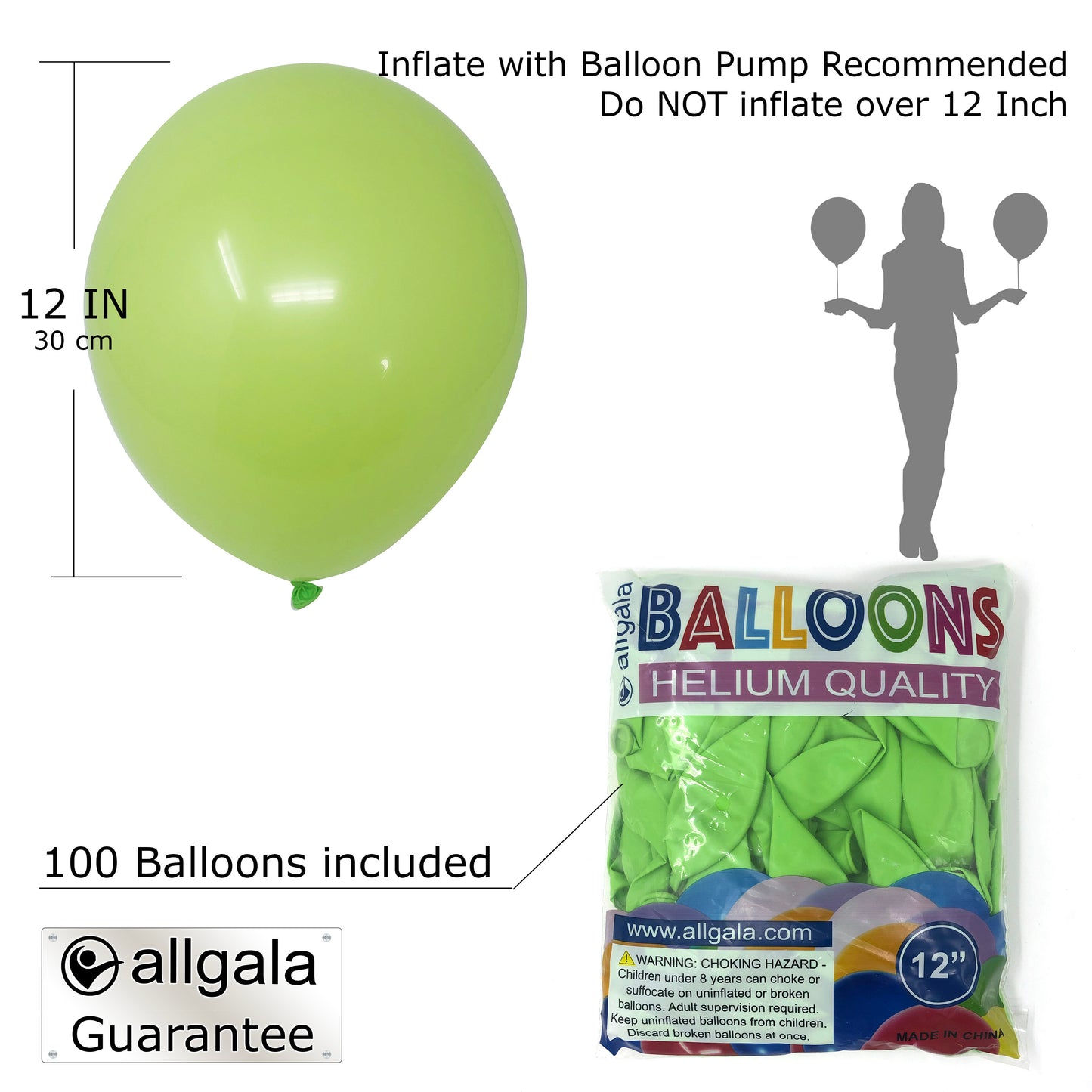 Allgala Balloons 12" 100 Count Helium Grade Premium Latex Balloons