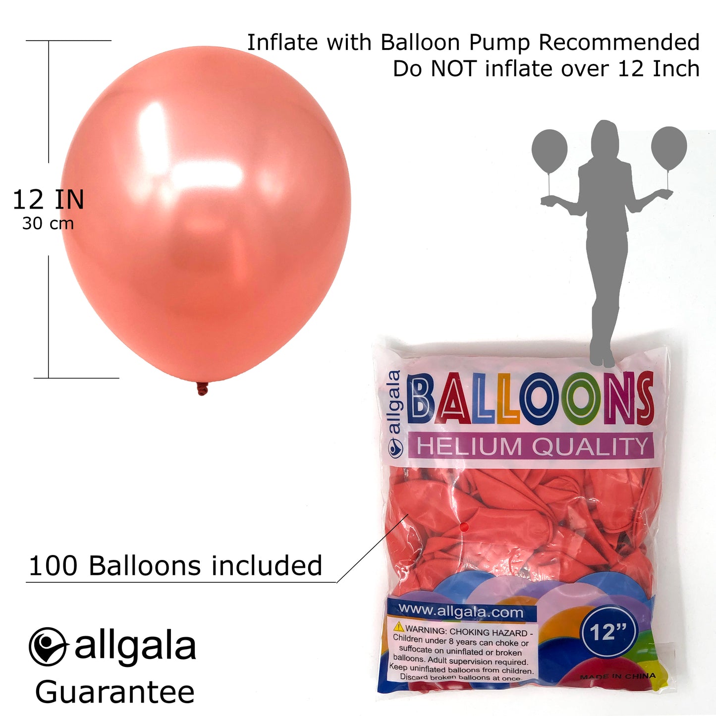 Allgala Balloons 12" 100 Count Helium Grade Premium Latex Balloons