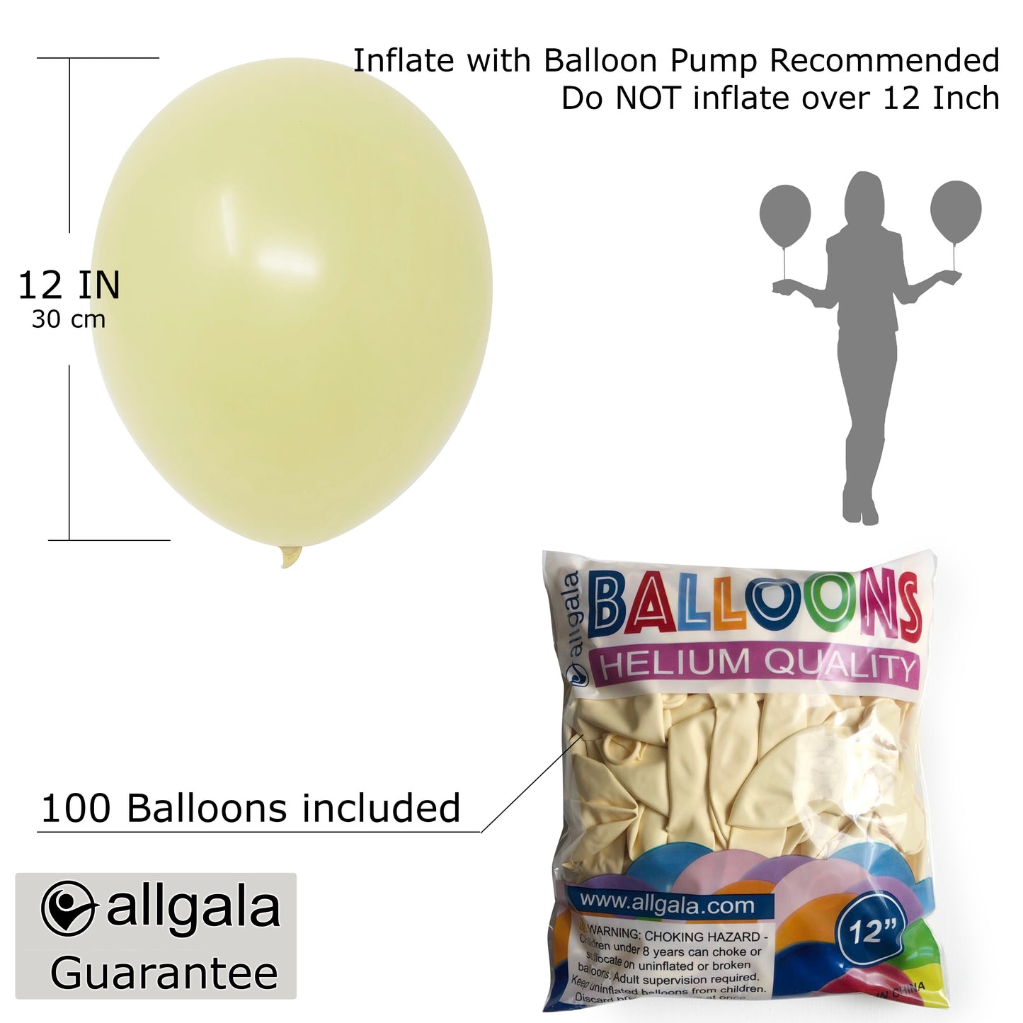 Allgala Balloons 12" 100 Count Helium Grade Premium Latex Balloons