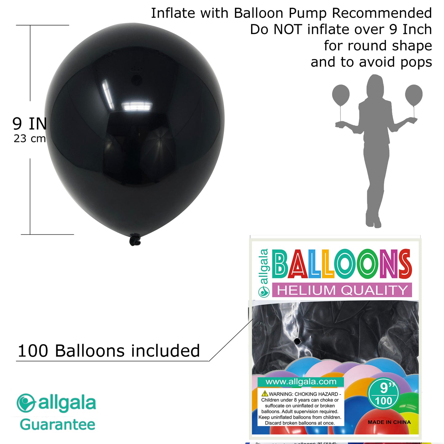 Allgala Balloons 9" 100 Count Helium Grade Premium Latex Balloons