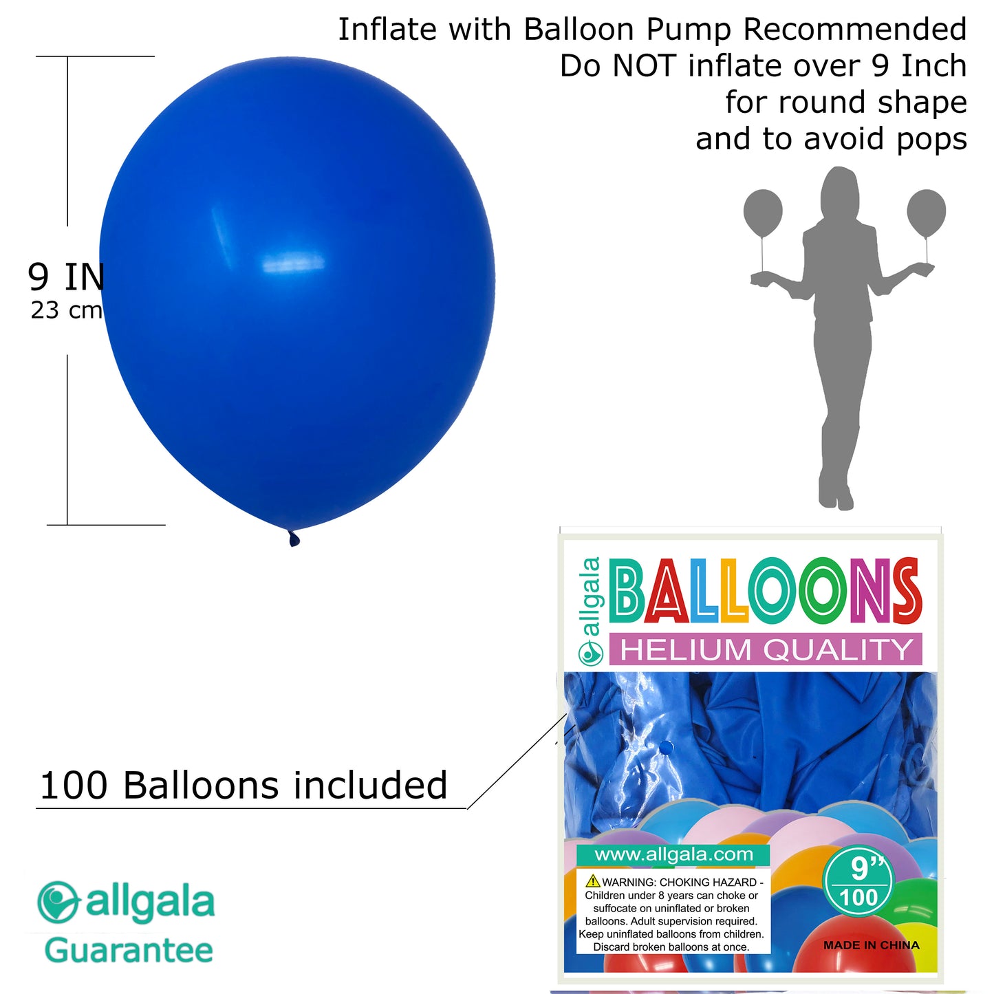 Allgala Balloons 9" 100 Count Helium Grade Premium Latex Balloons
