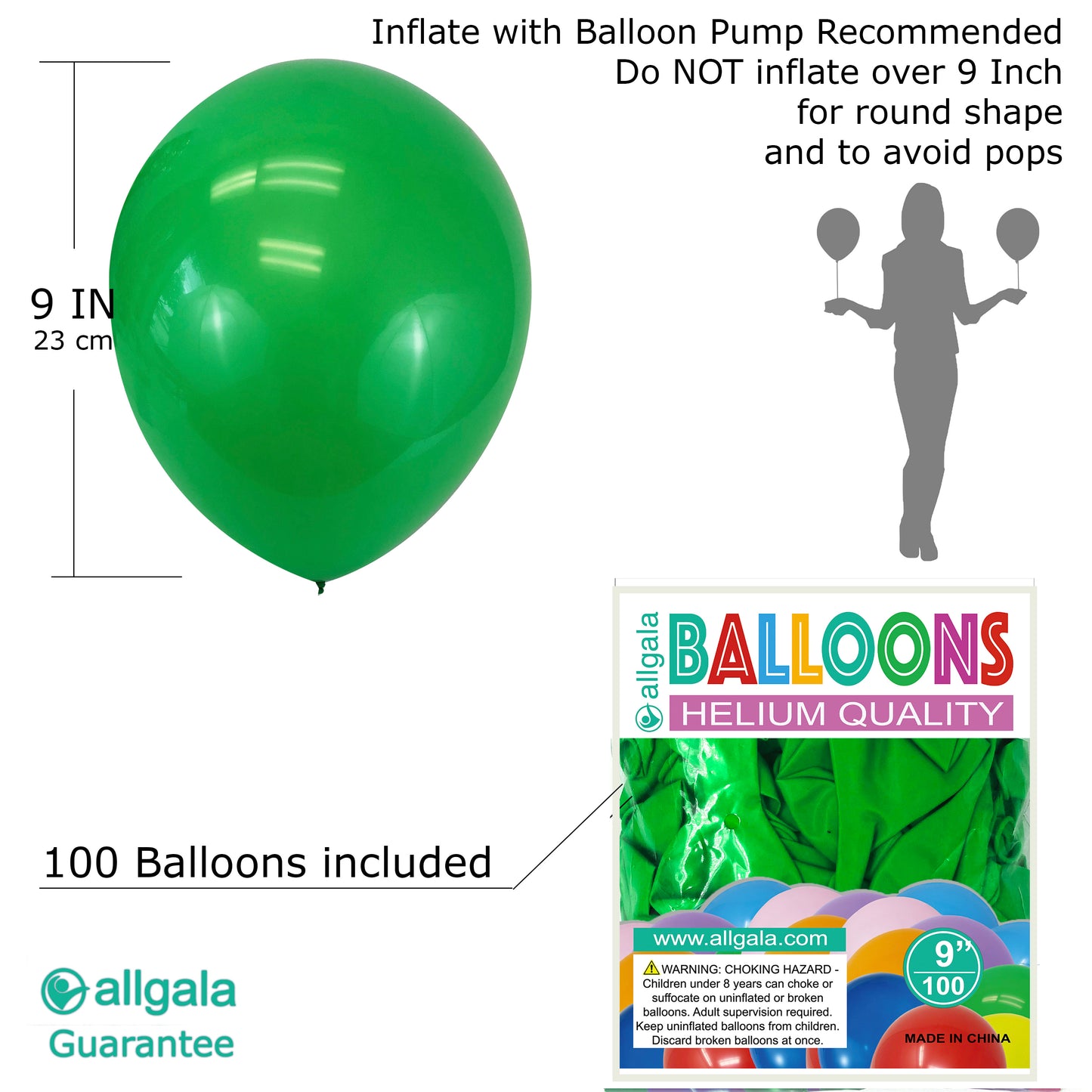 Allgala Balloons 9" 100 Count Helium Grade Premium Latex Balloons