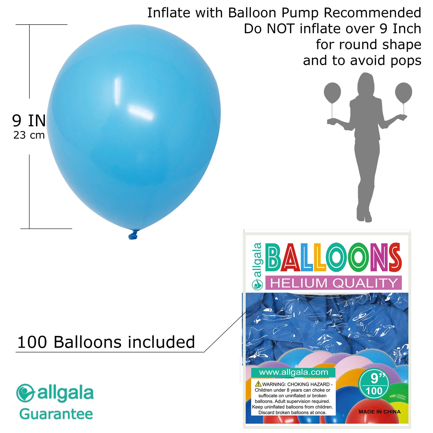 Allgala Balloons 9" 100 Count Helium Grade Premium Latex Balloons