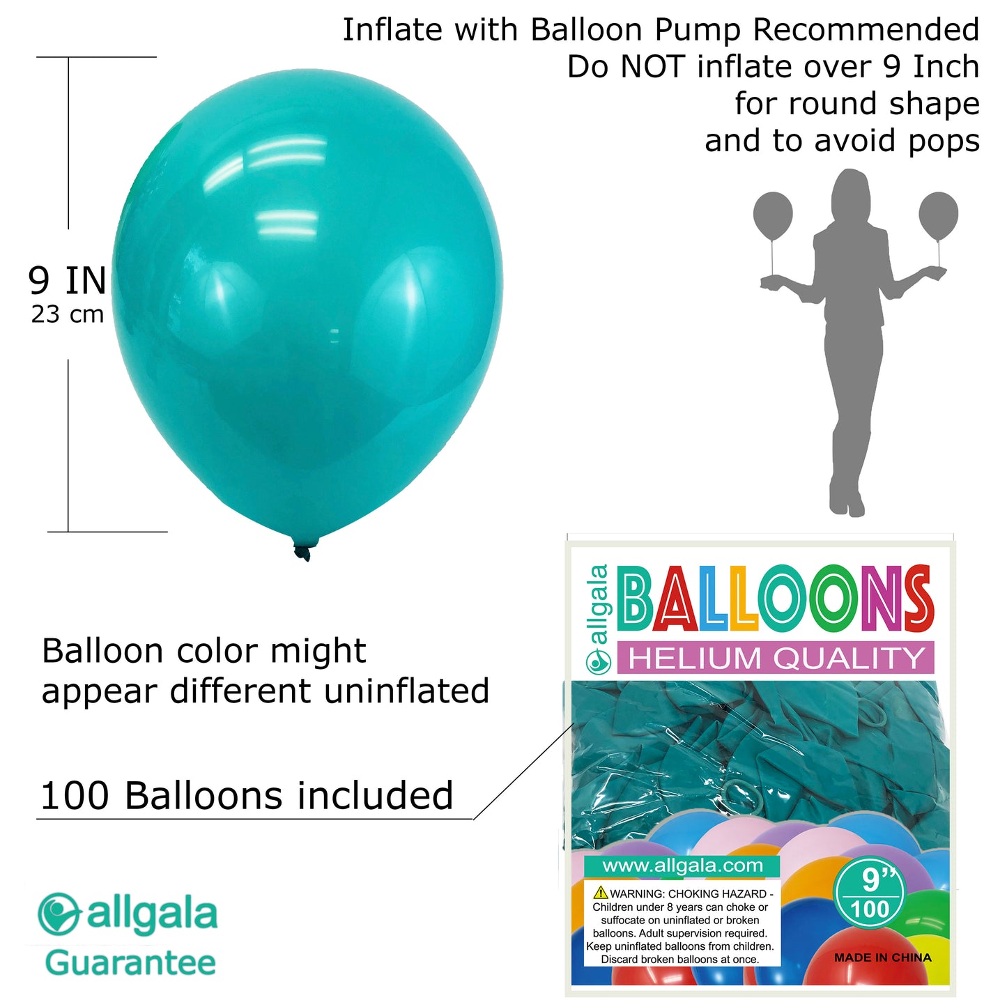 Allgala Balloons 12" 100 Count Helium Grade Premium Latex Balloons