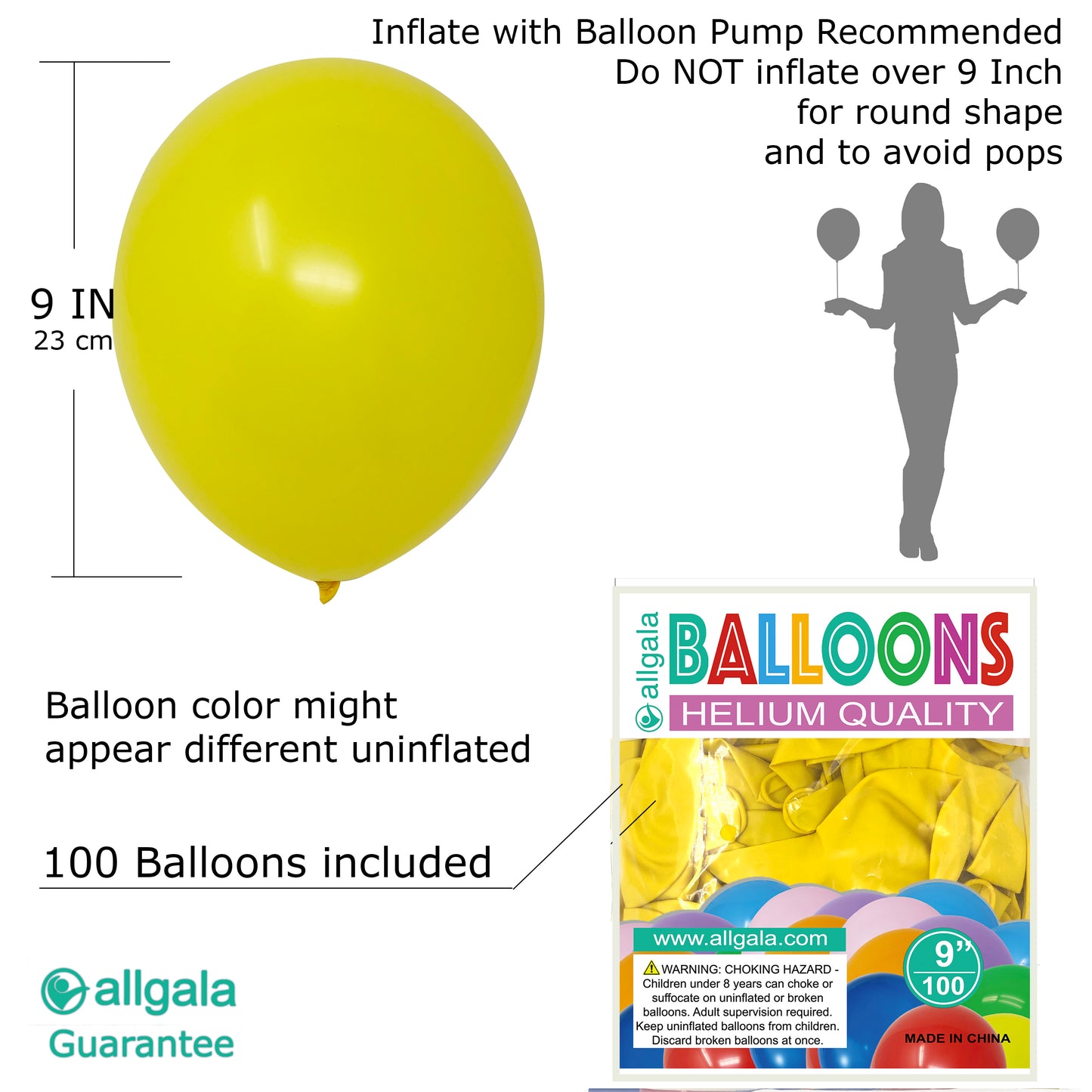 Allgala Balloons 9" 100 Count Helium Grade Premium Latex Balloons