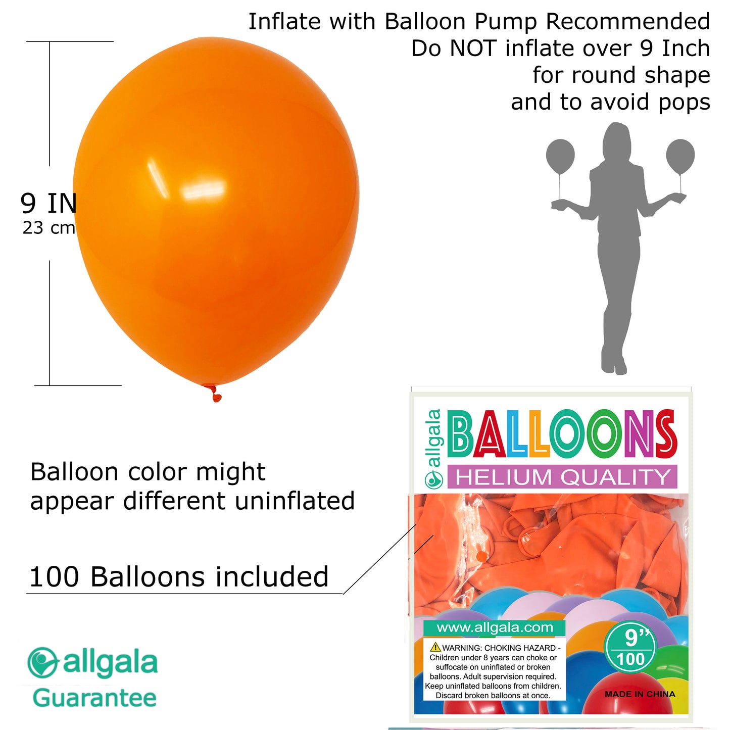 Allgala Balloons 9" 100 Count Helium Grade Premium Latex Balloons