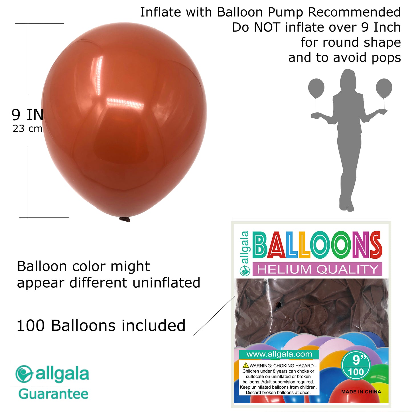 Allgala Balloons 9" 100 Count Helium Grade Premium Latex Balloons